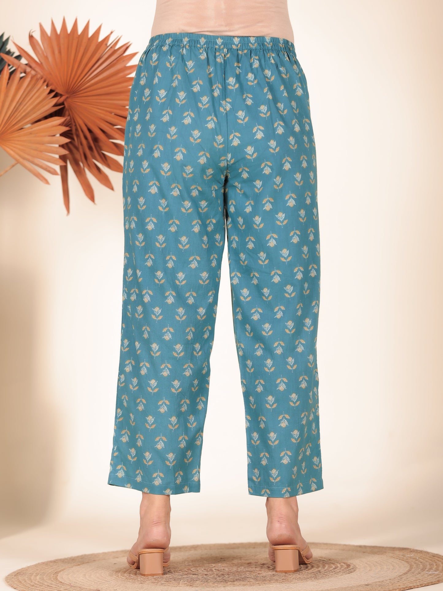 Soft Cotton Floral Green Straight Trousers