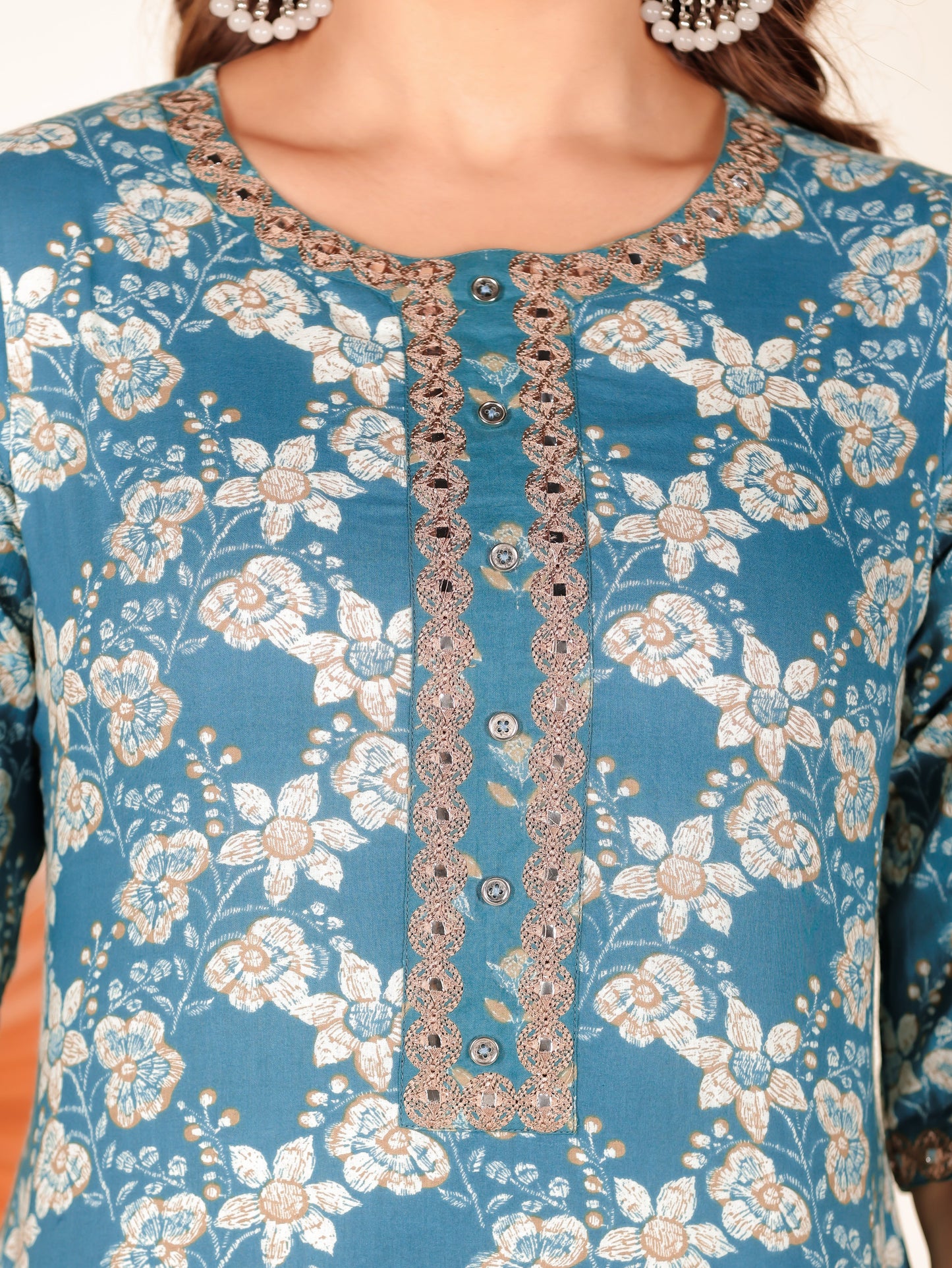 Soft Cotton Floral A-line Green Kurta