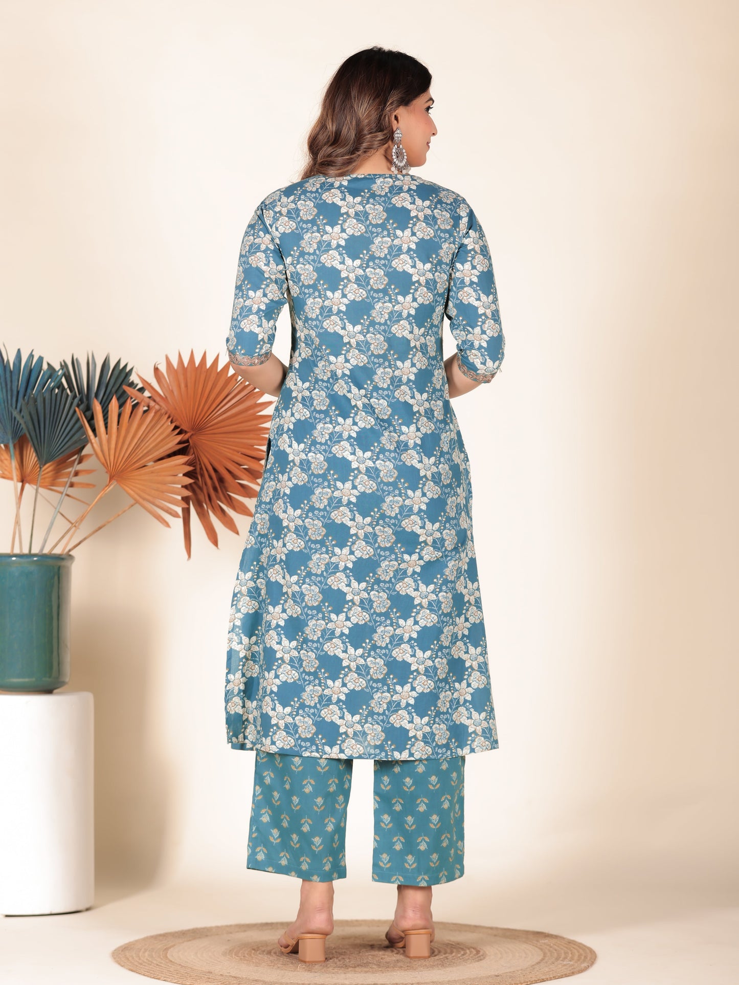 Soft Cotton Floral A-line Green Kurta