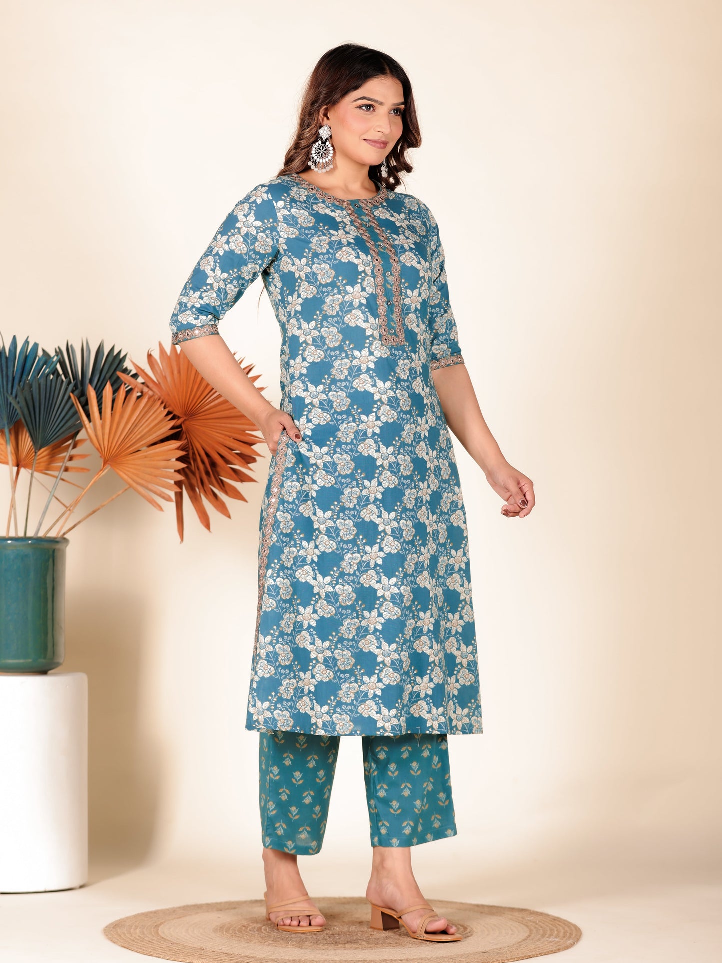 Soft Cotton Floral A-line Green Kurta
