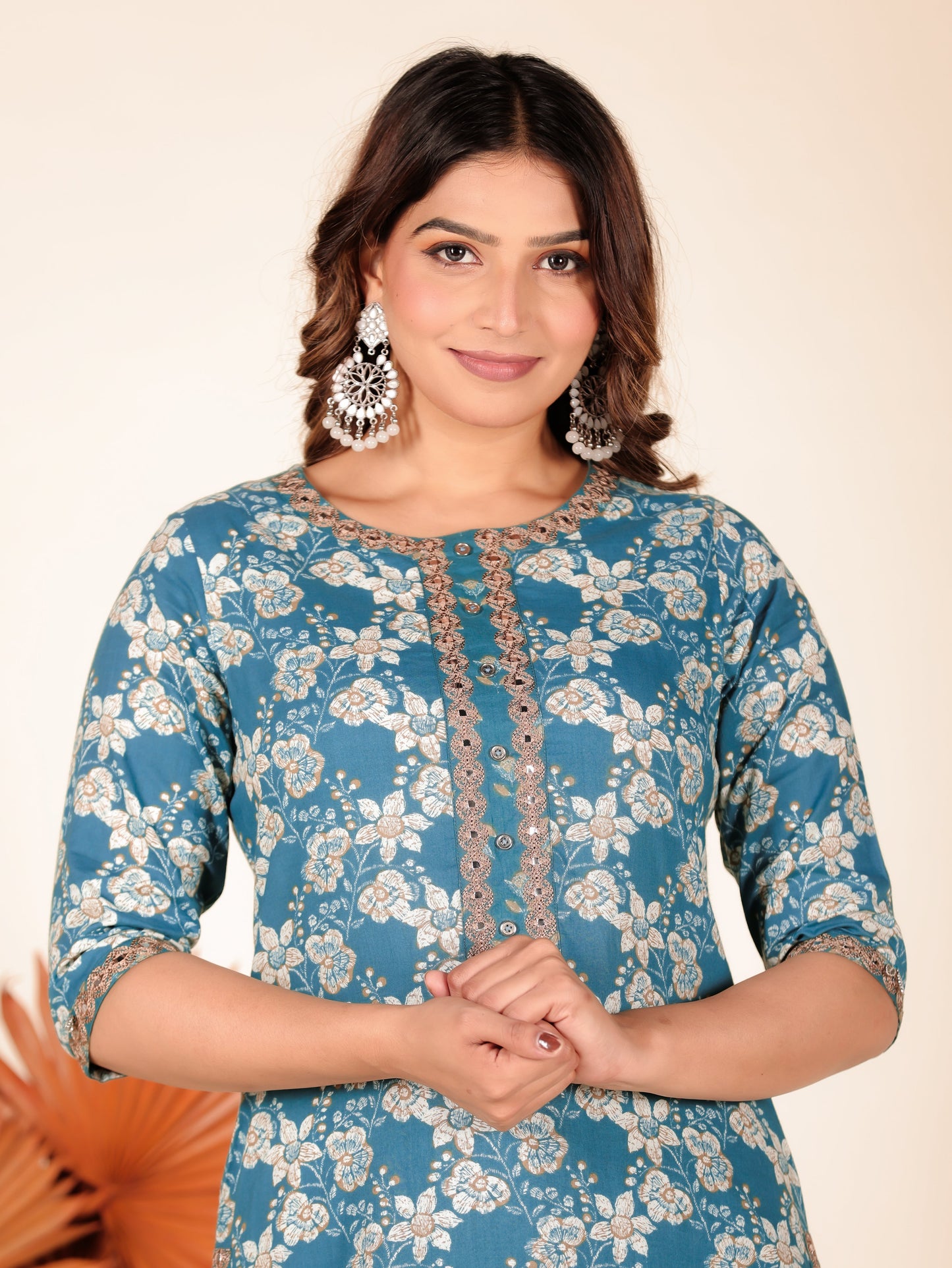 Soft Cotton Floral A-line Green Kurta