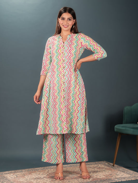 Soft Cotton Chevron A-line Multicolor Kurta