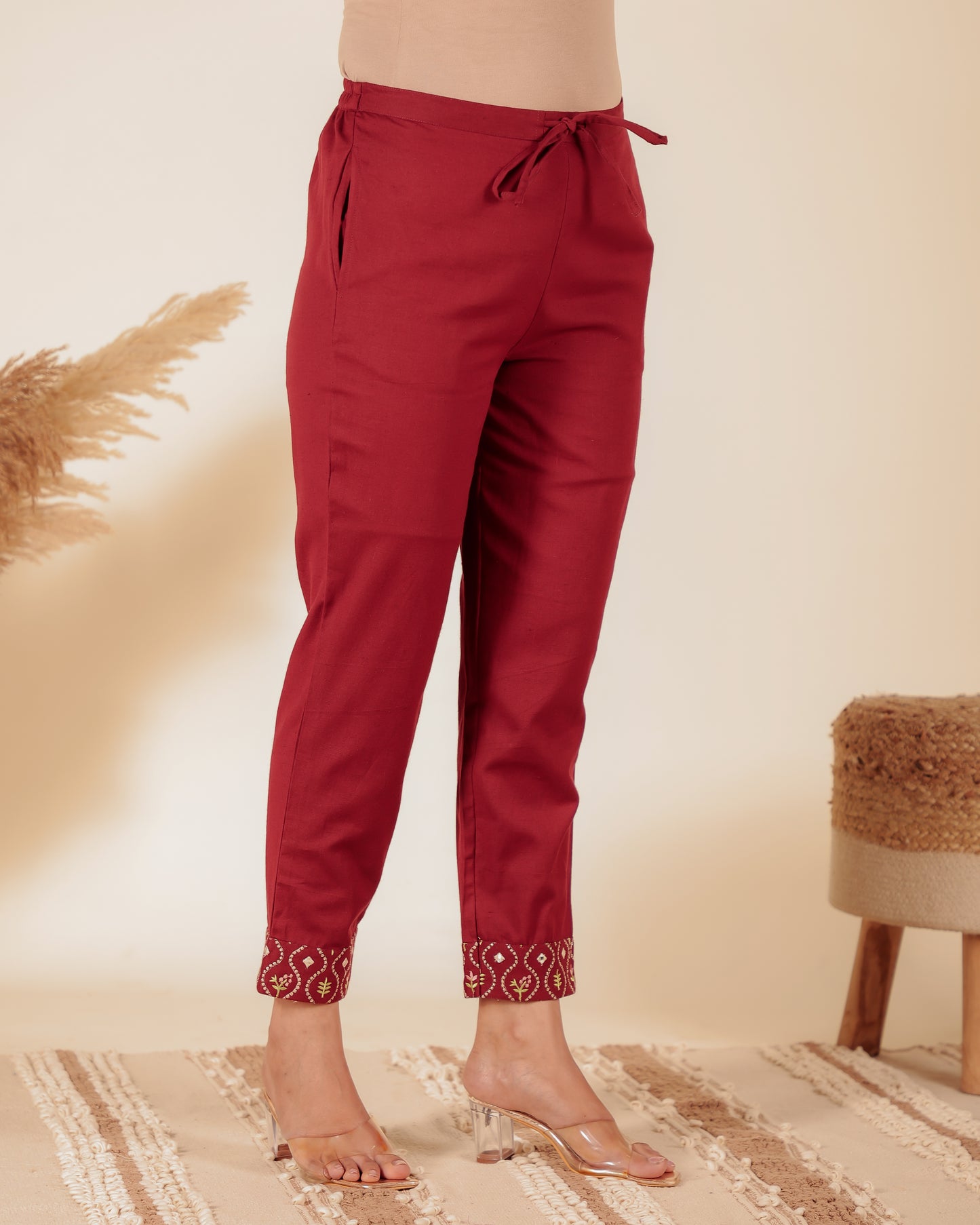 Natural Cotton Solid Straight Maroon Kurta