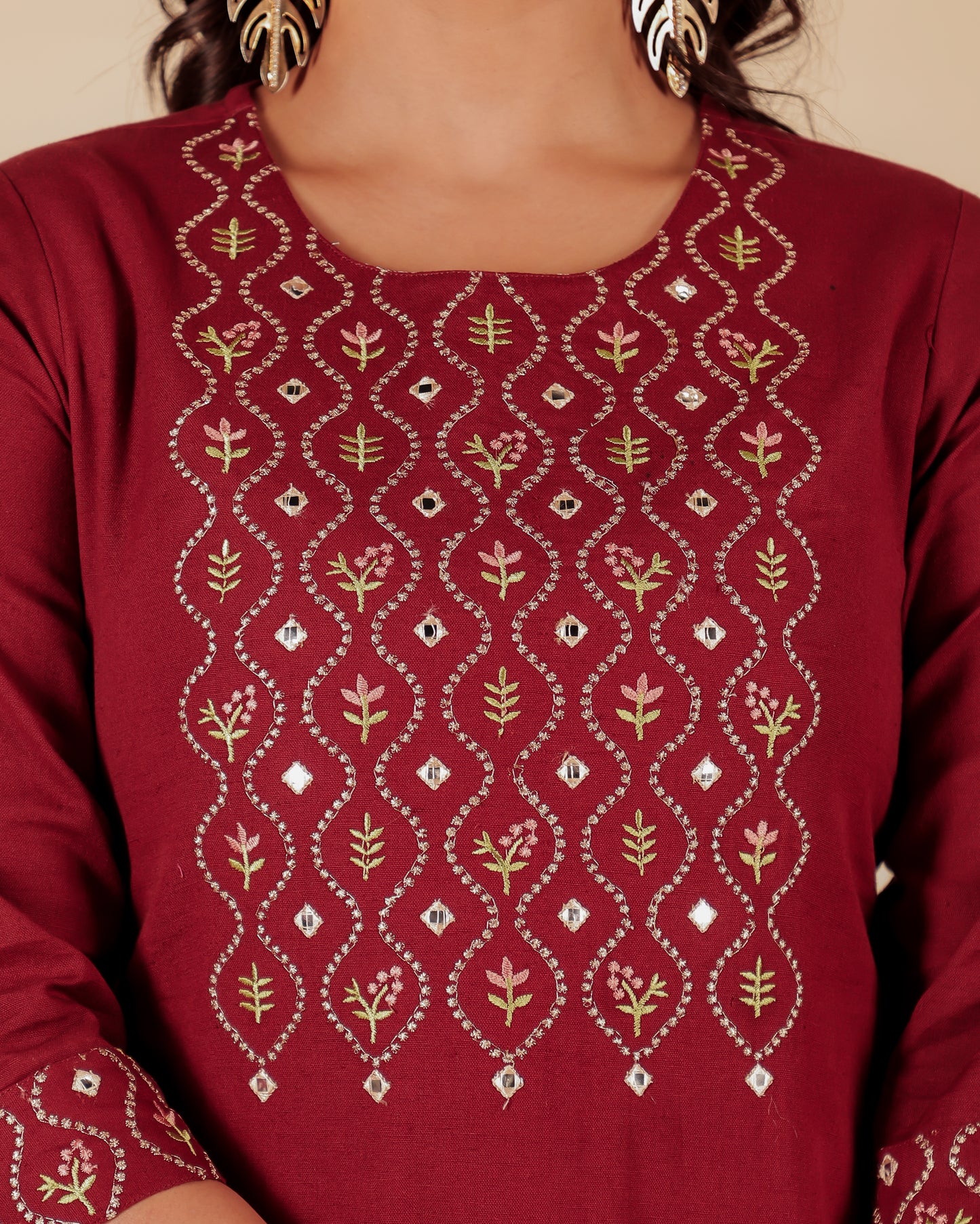 Natural Cotton Solid Straight Maroon Kurta