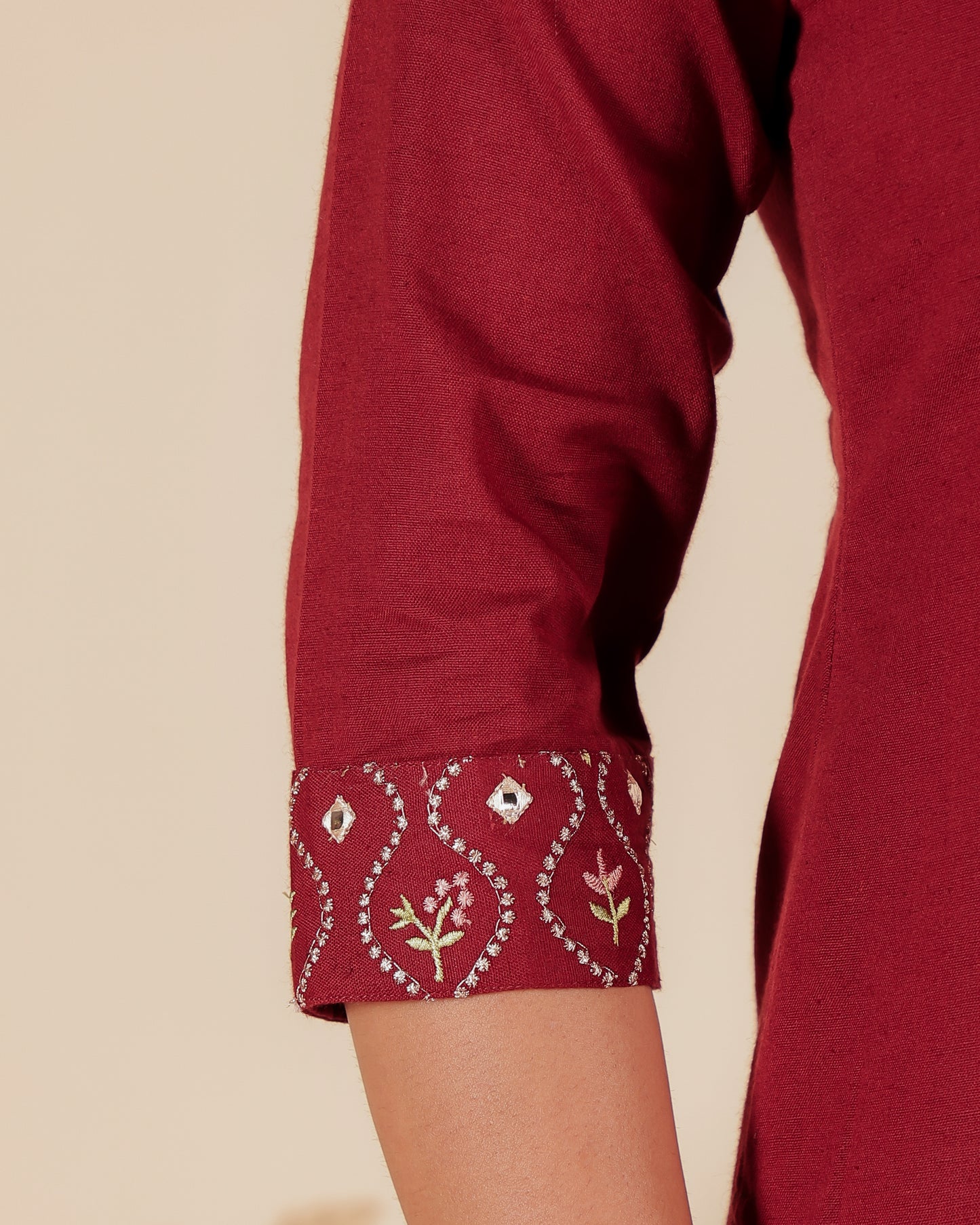 Natural Cotton Solid Straight Maroon Kurta