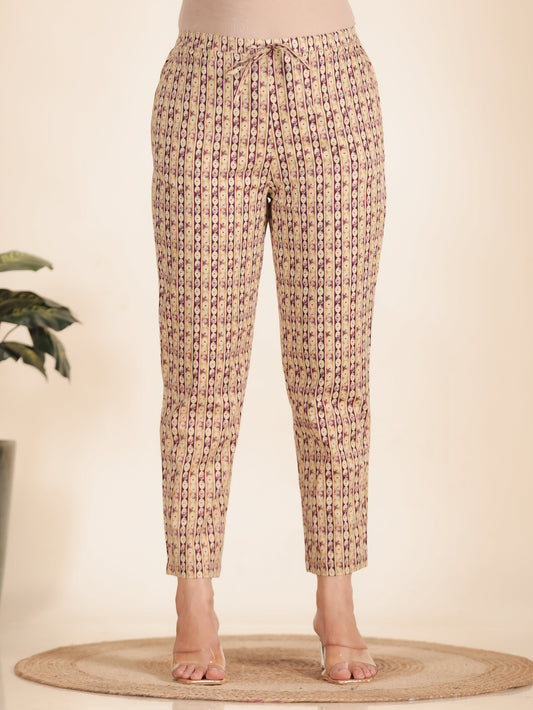 Soft Cotton Striped Purple Tapered Trousers