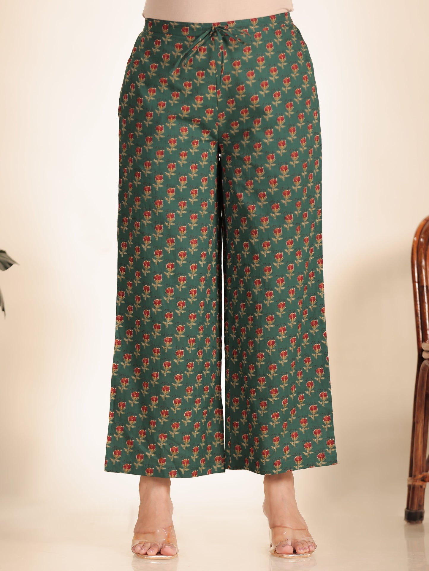 Soft Cotton Floral Green Palazzo