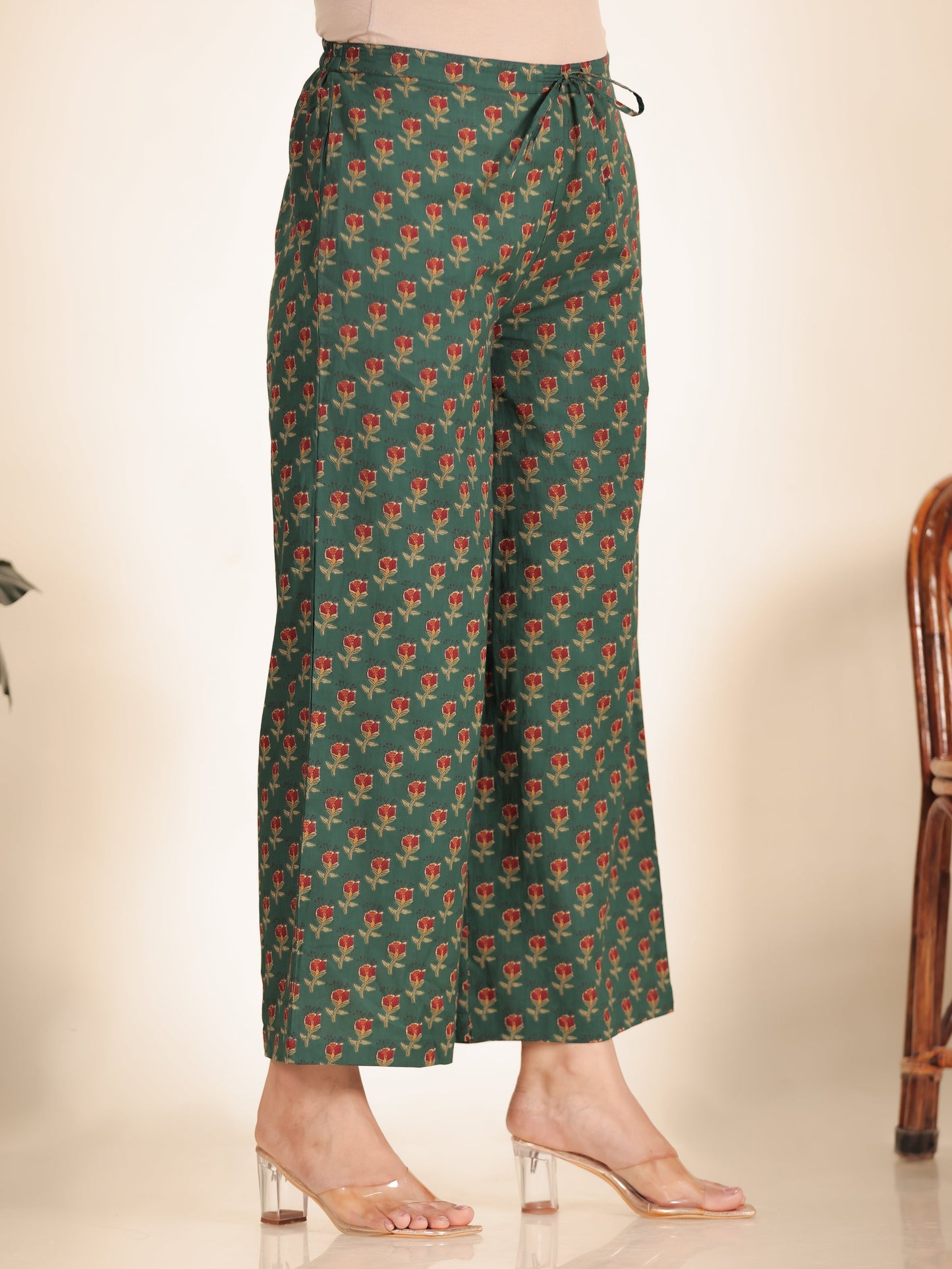 Soft Cotton Floral Green Palazzo