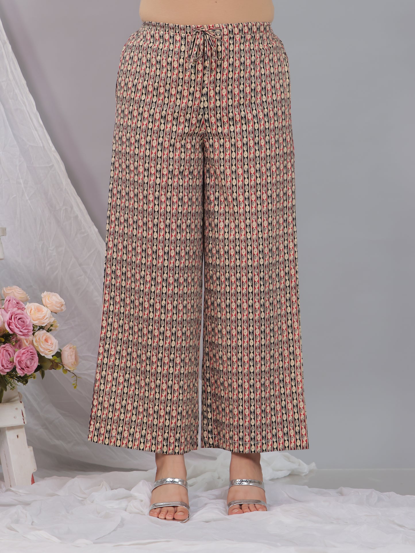 Soft Cotton Striped Black Flared Trousers