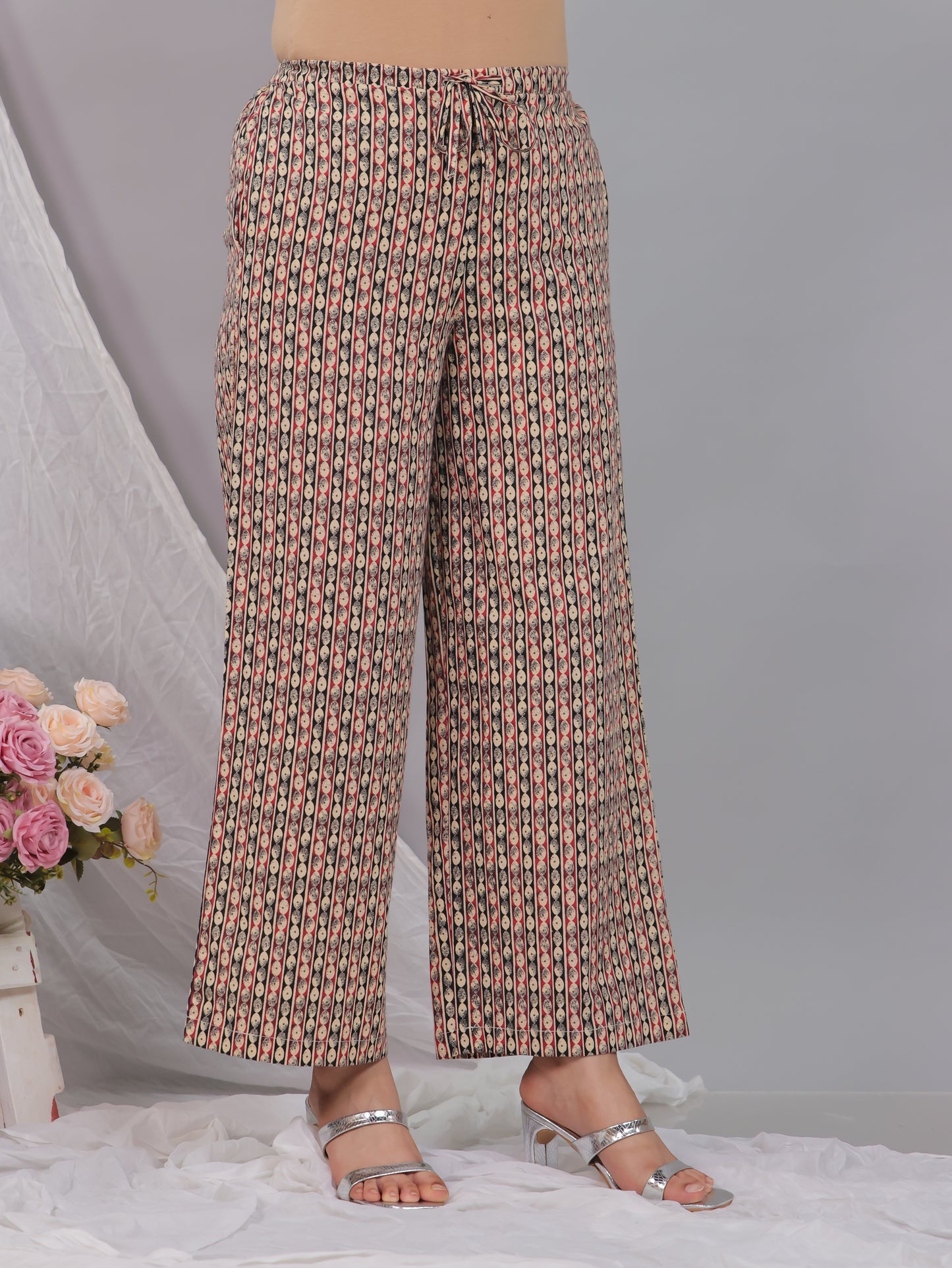 Soft Cotton Striped Black Flared Trousers