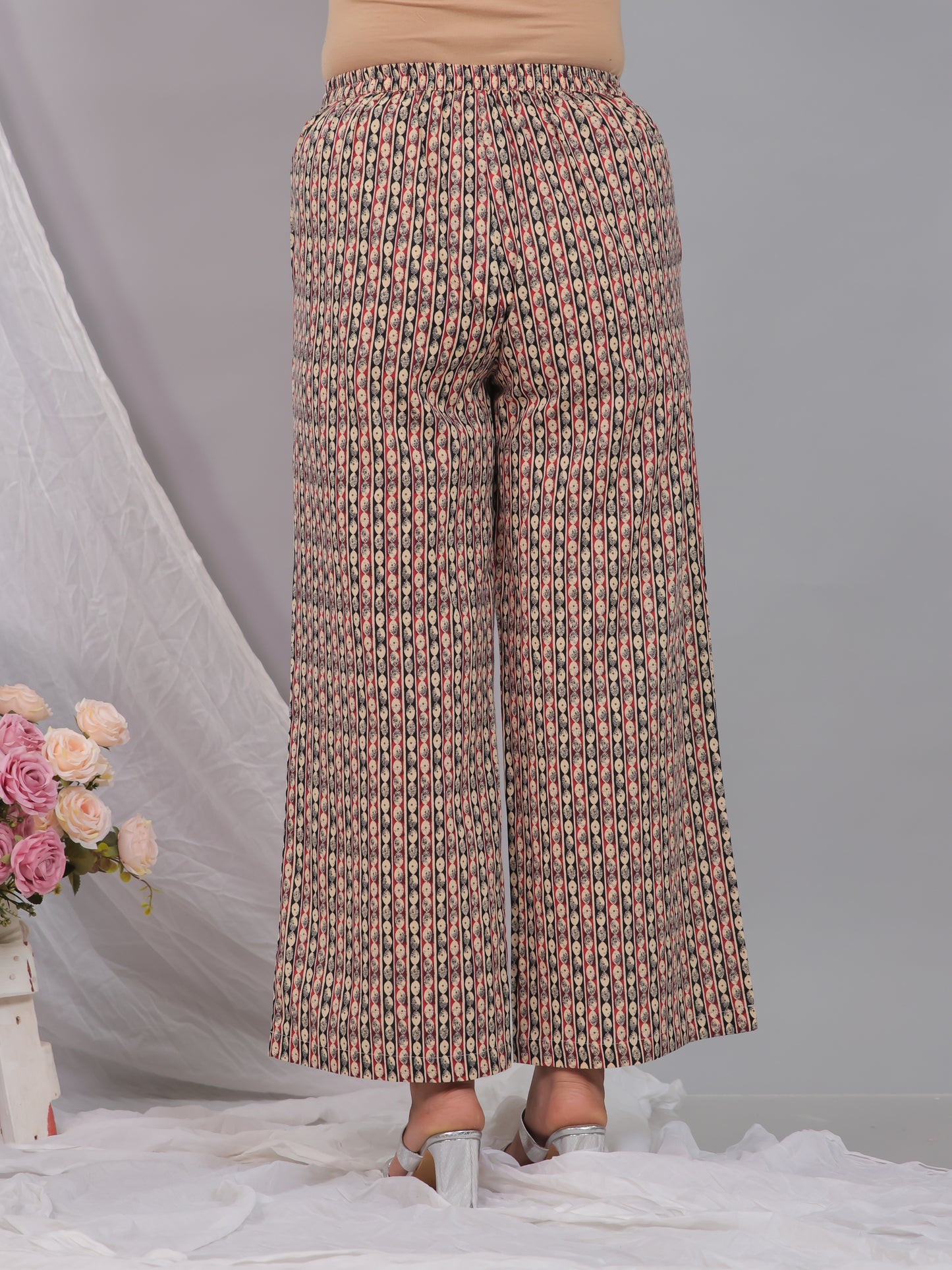 Soft Cotton Striped Black Flared Trousers