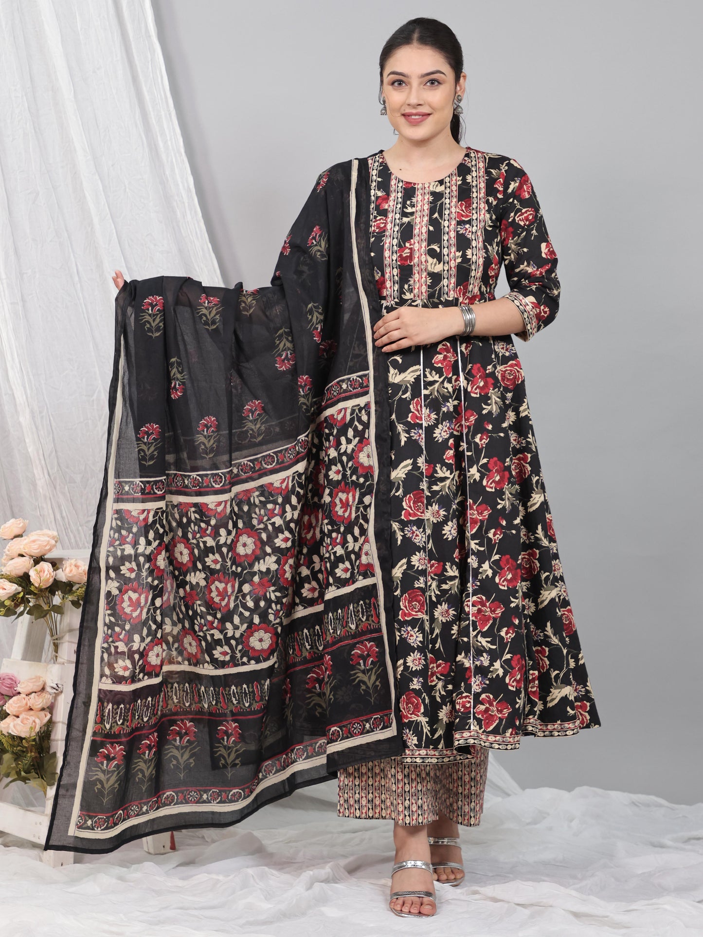 Voile Cotton Striped Black Dupatta