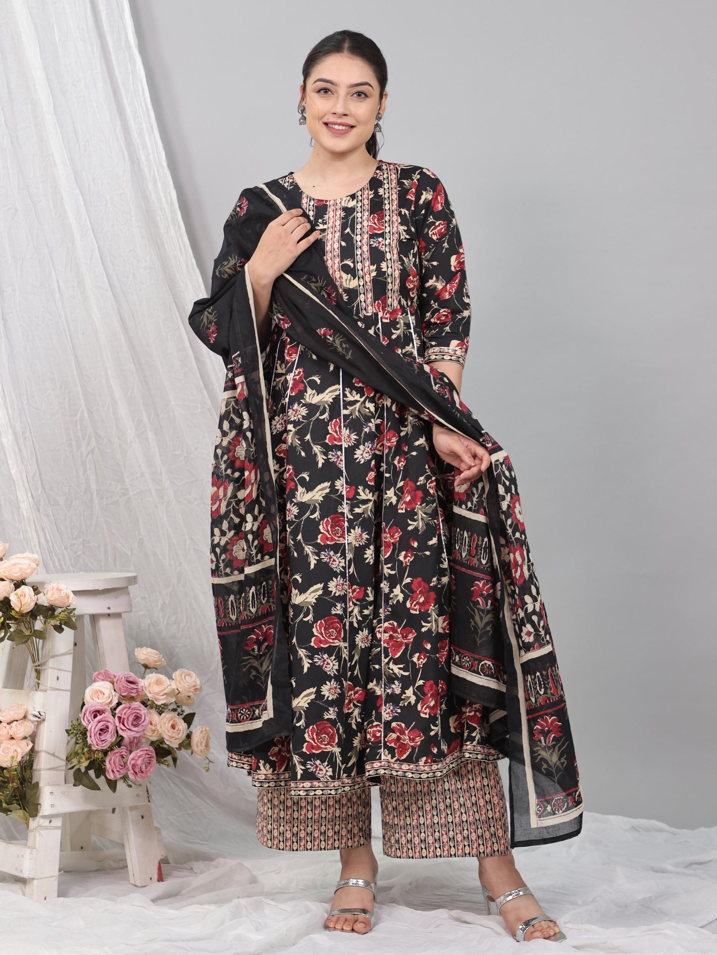 Voile Cotton Striped Black Dupatta