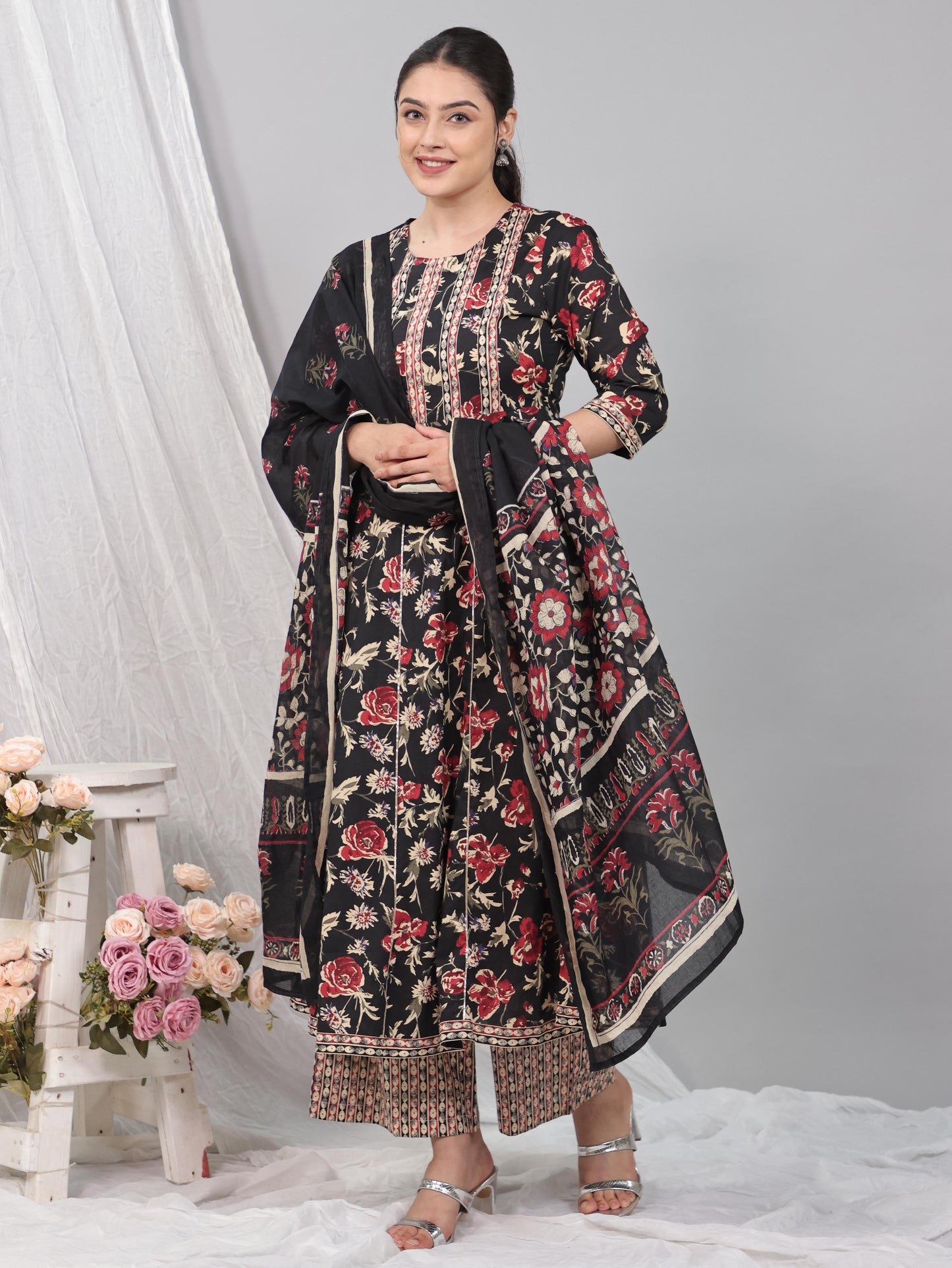 Voile Cotton Striped Black Dupatta