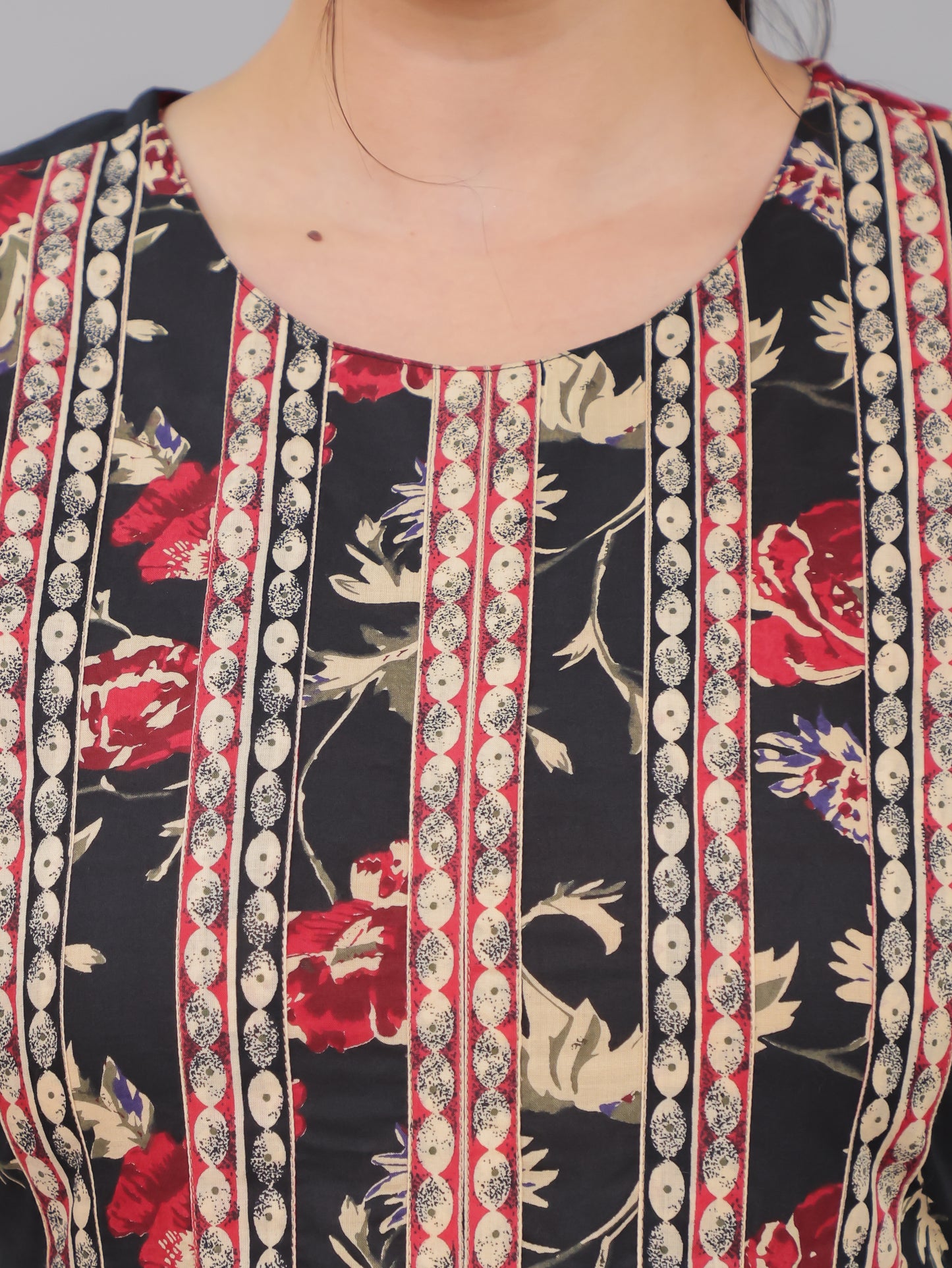 Soft Cotton Floral Flared Black Kurta