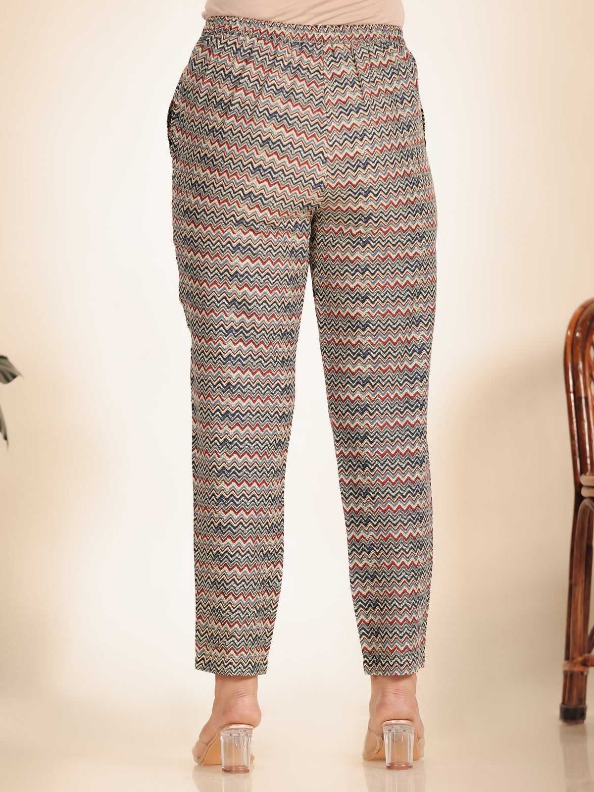 Soft Cotton Chevron Blue Tapered Trousers