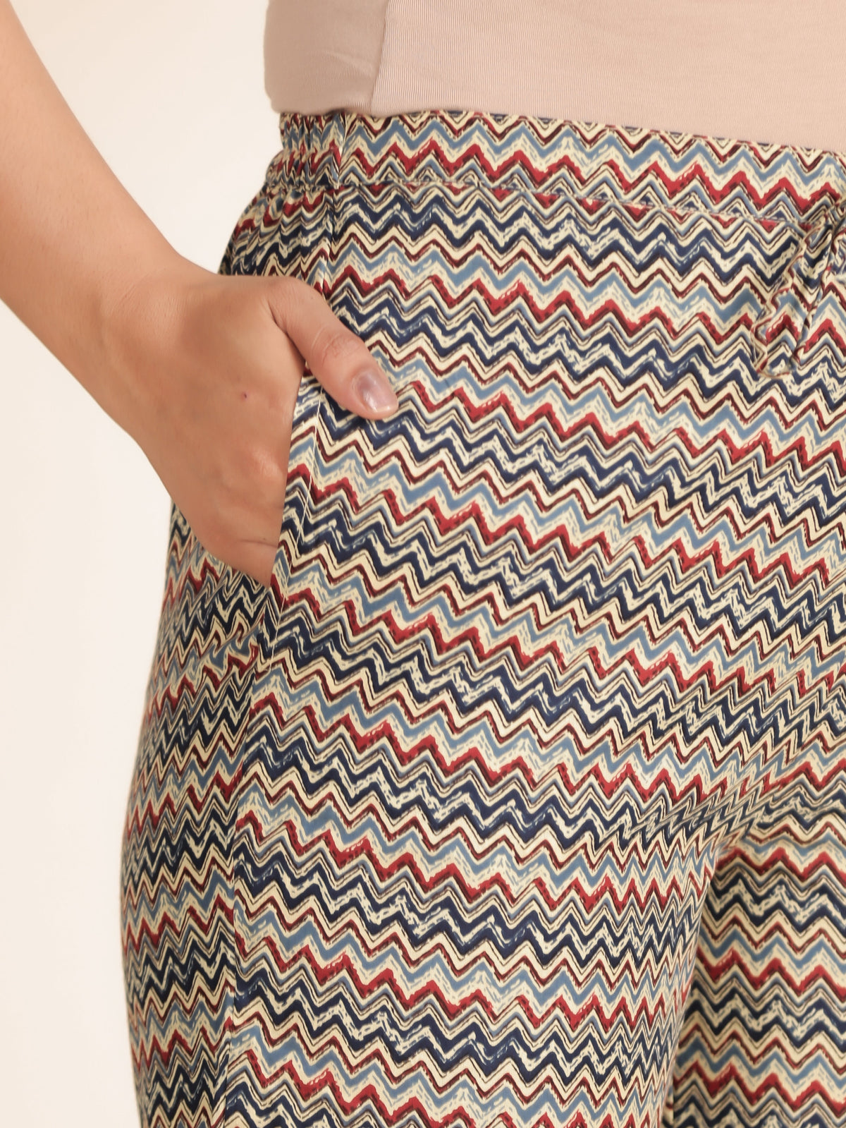Soft Cotton Chevron Blue Tapered Trousers