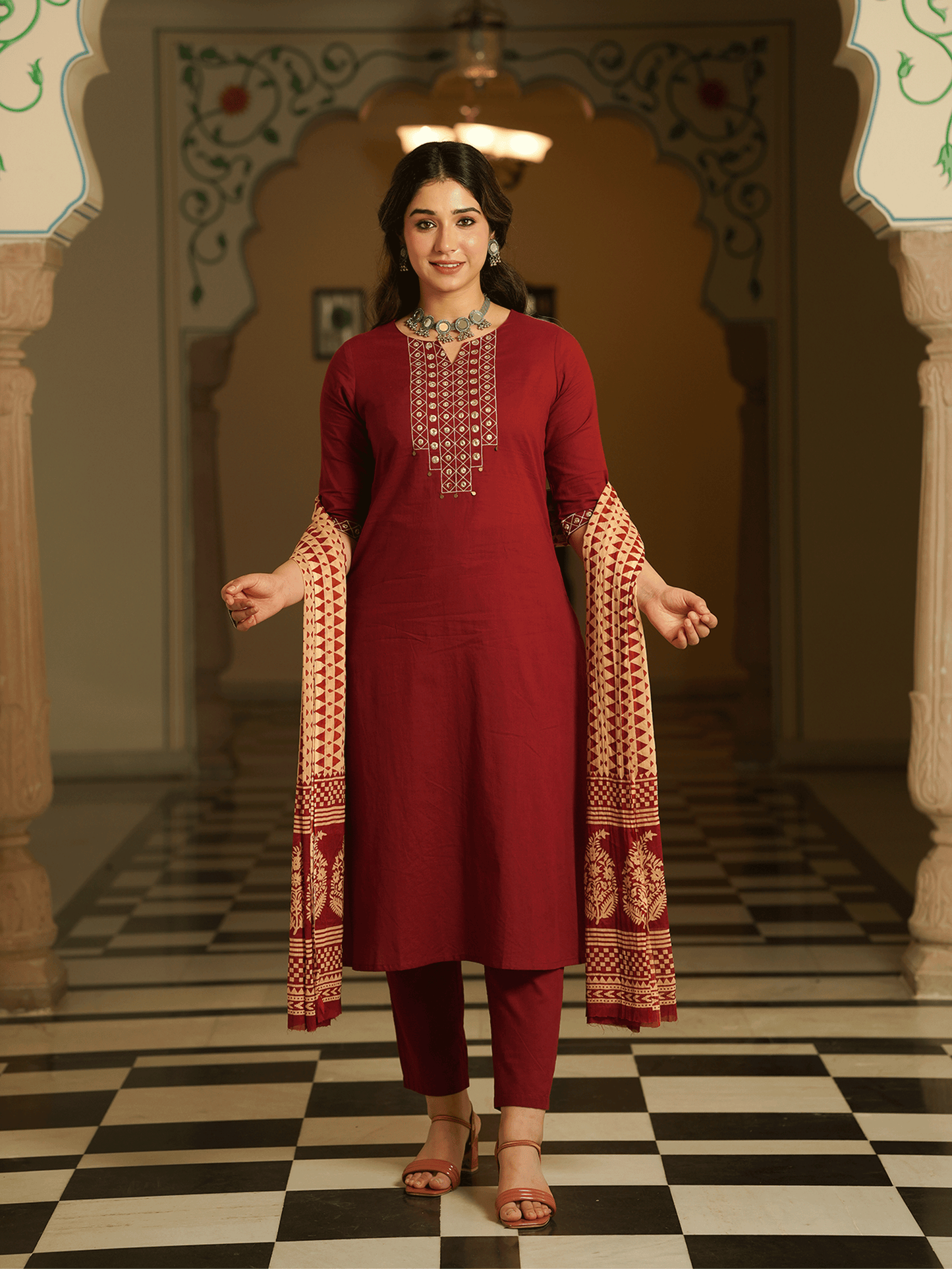 Cotton Voile Geometric Beige Dupatta