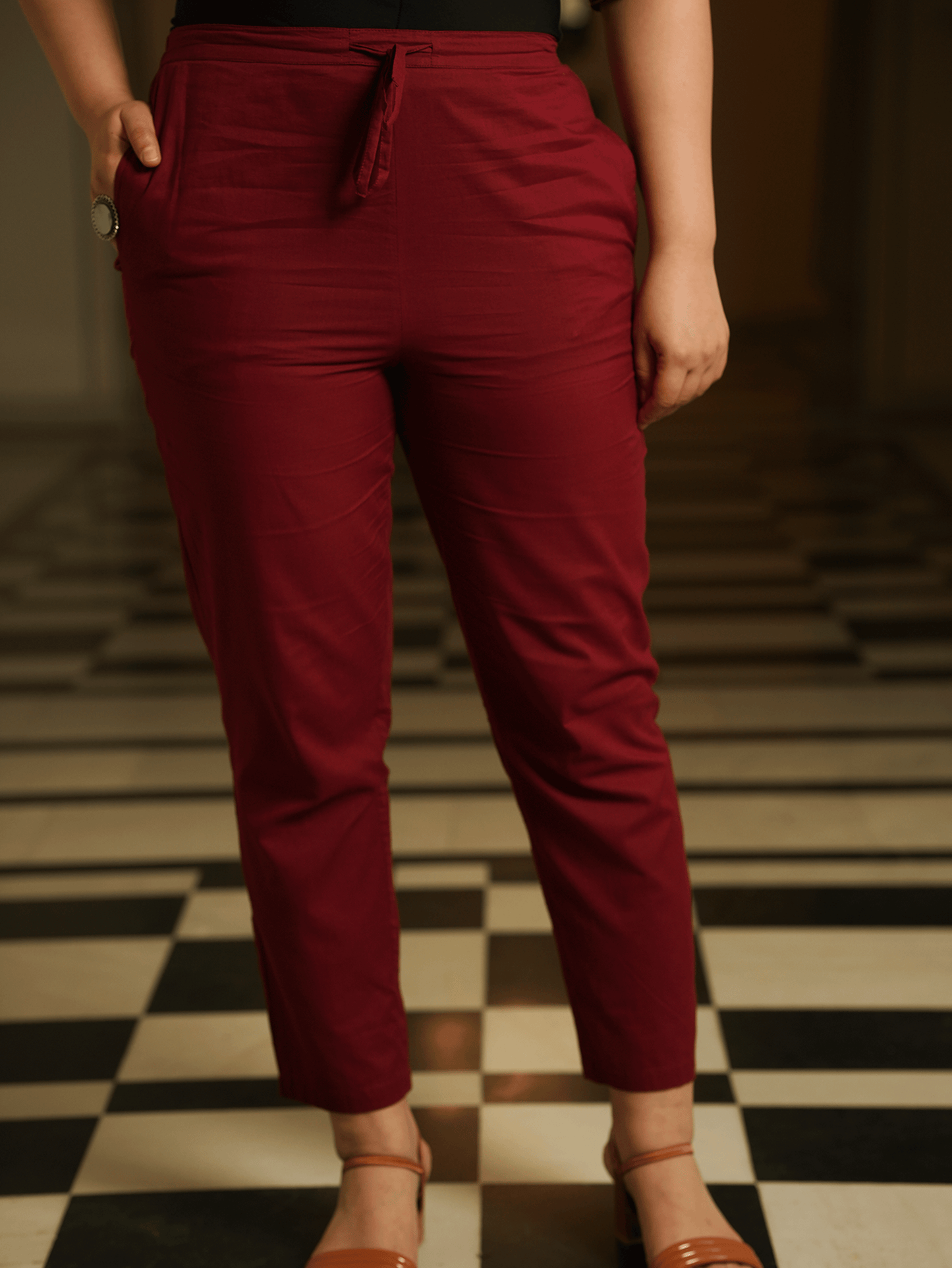 Embroidered Soft Cotton Solid A-line Maroon Kurta