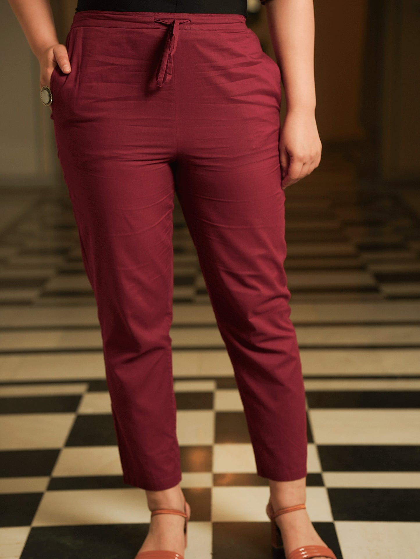 Embroidered Soft Cotton Solid A-line Maroon Kurta