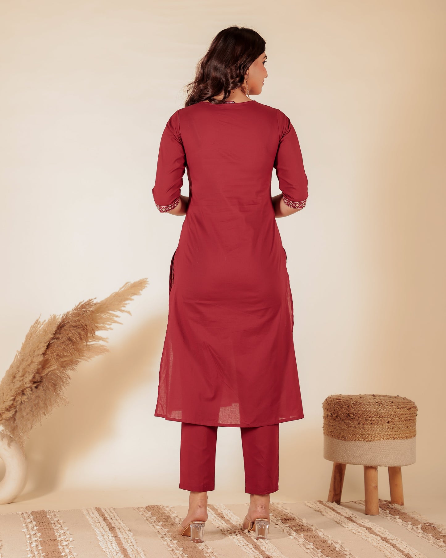 Soft Cotton Solid A-line Maroon Kurta
