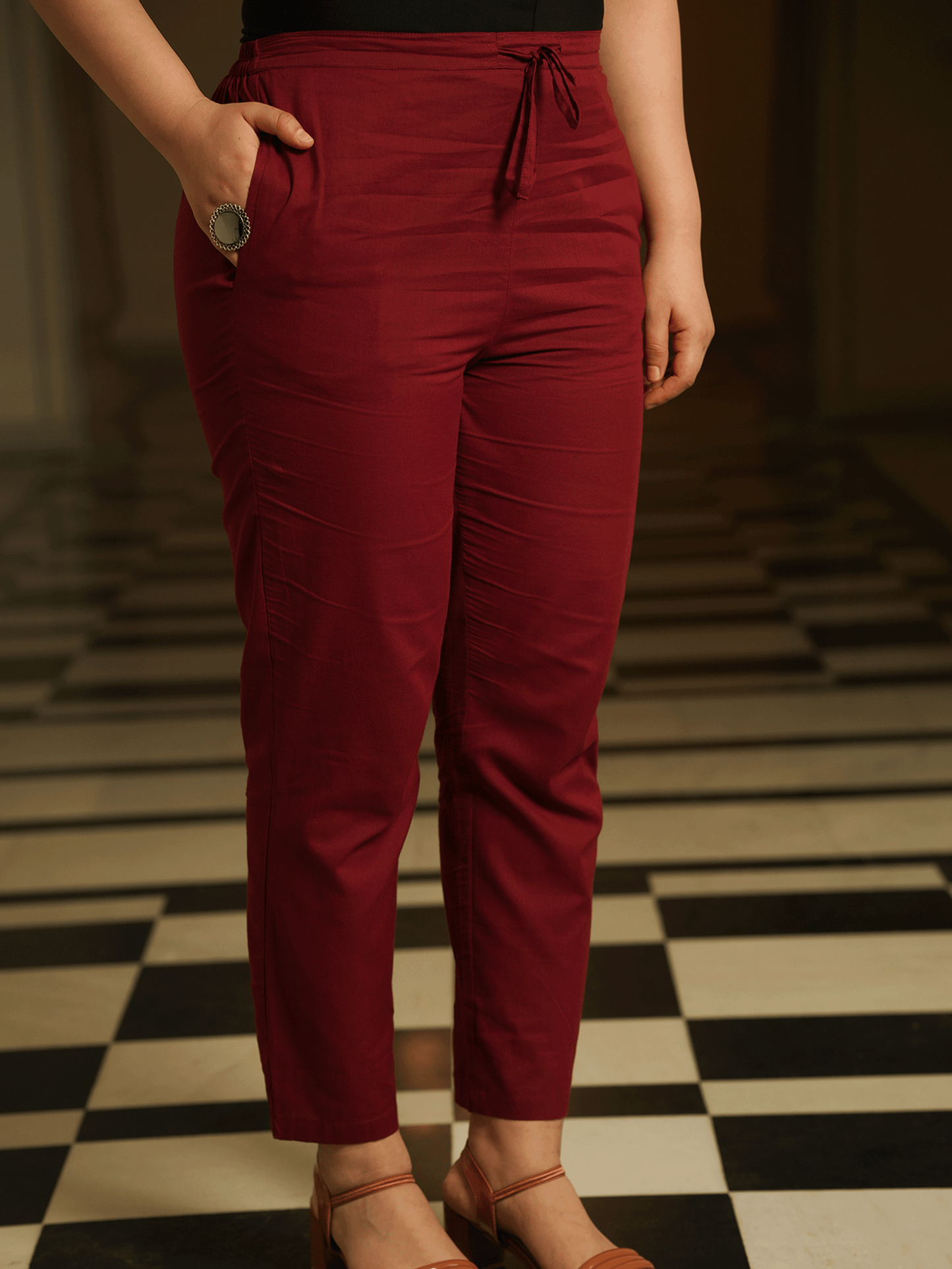 Embroidered Soft Cotton Solid A-line Maroon Kurta