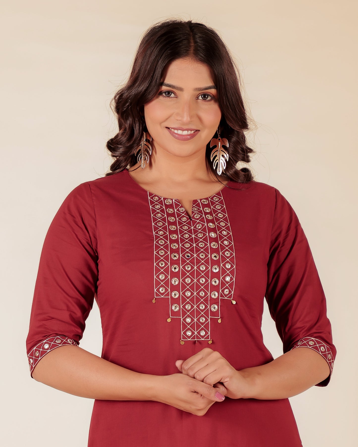 Soft Cotton Solid A-line Maroon Kurta