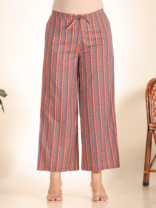 Soft Cotton Striped Maroon Palazzo