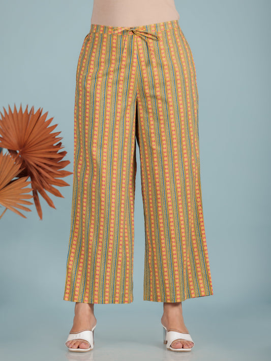 Soft Cotton Striped Yellow Palazzo