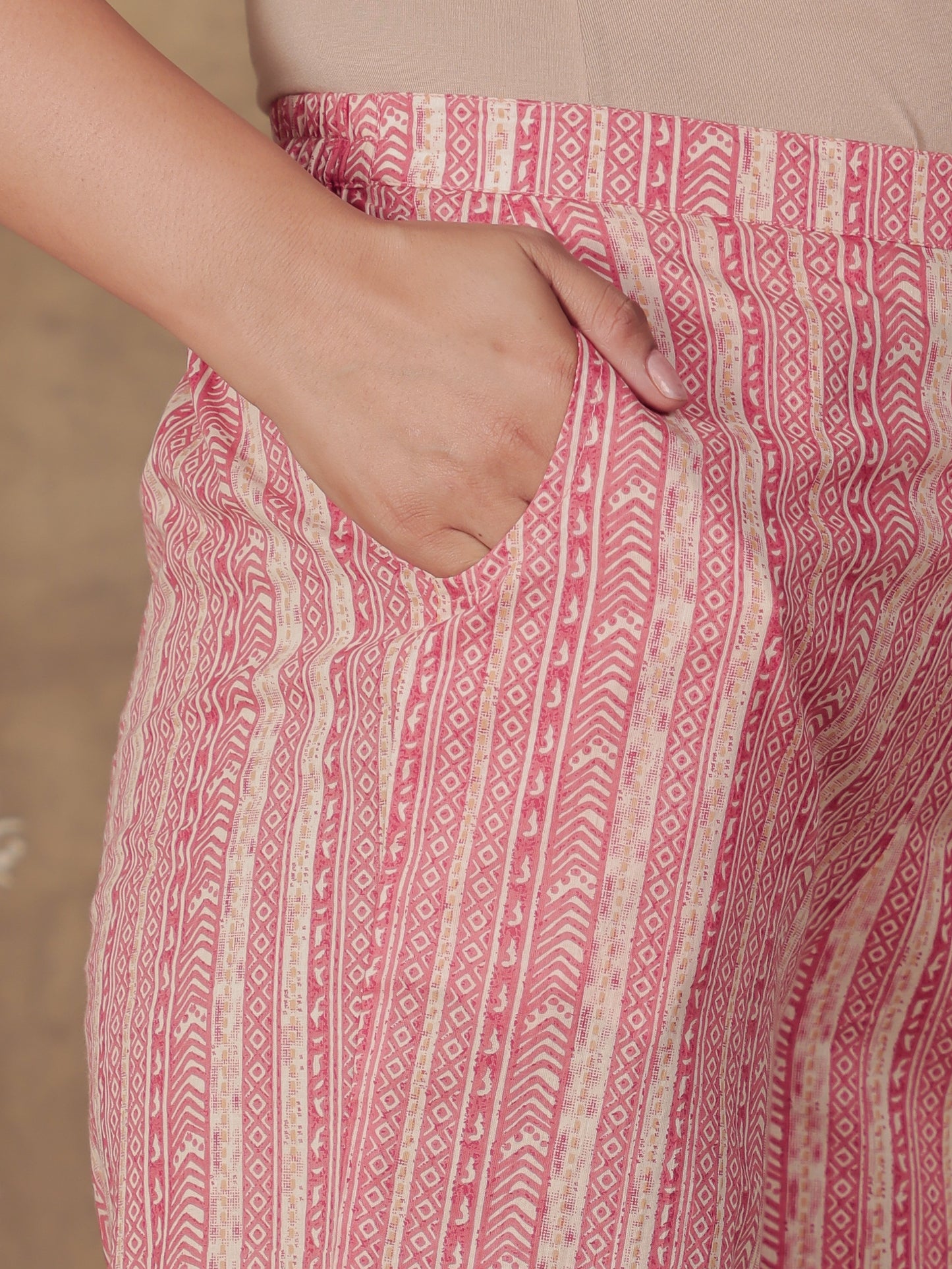 Soft Cotton Striped Pink Straight Trousers