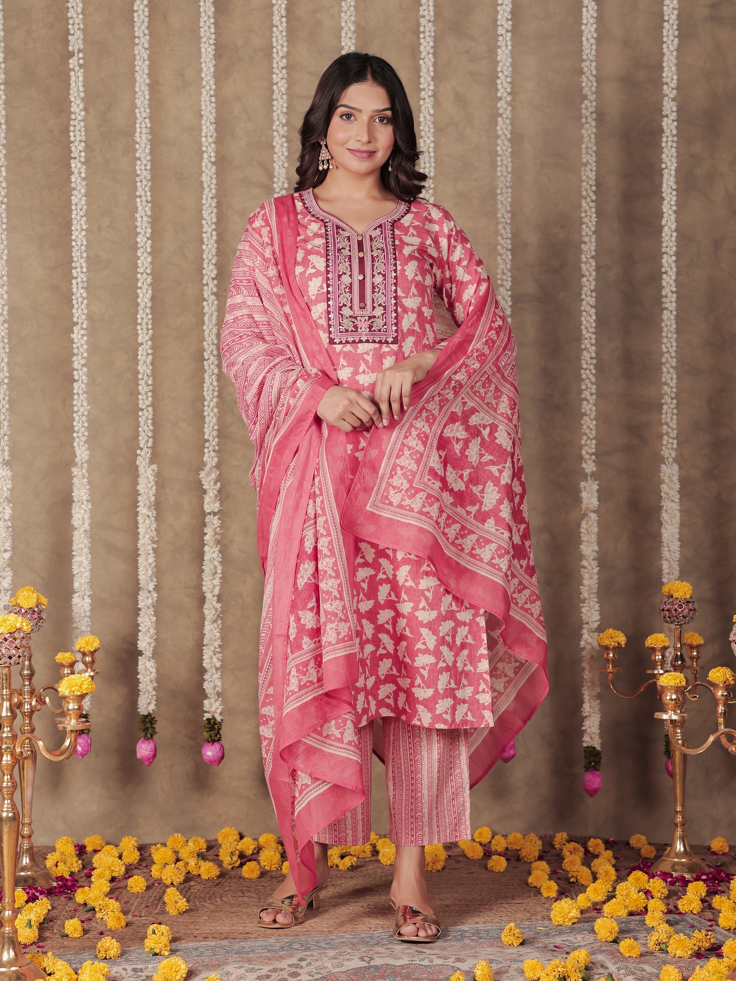 Voile Cotton Striped Pink Dupatta