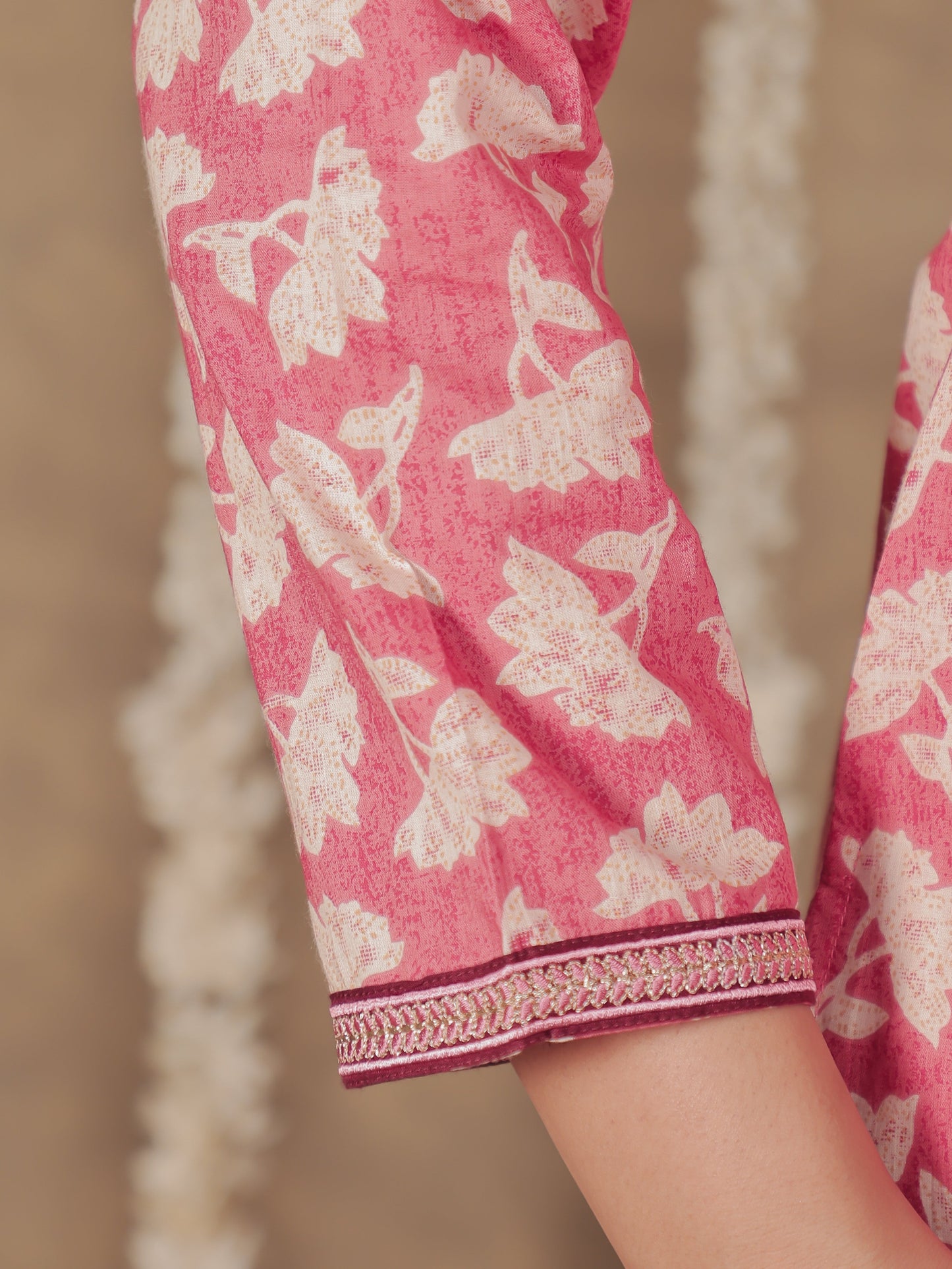 Soft Cotton Floral Straight Pink Kurta