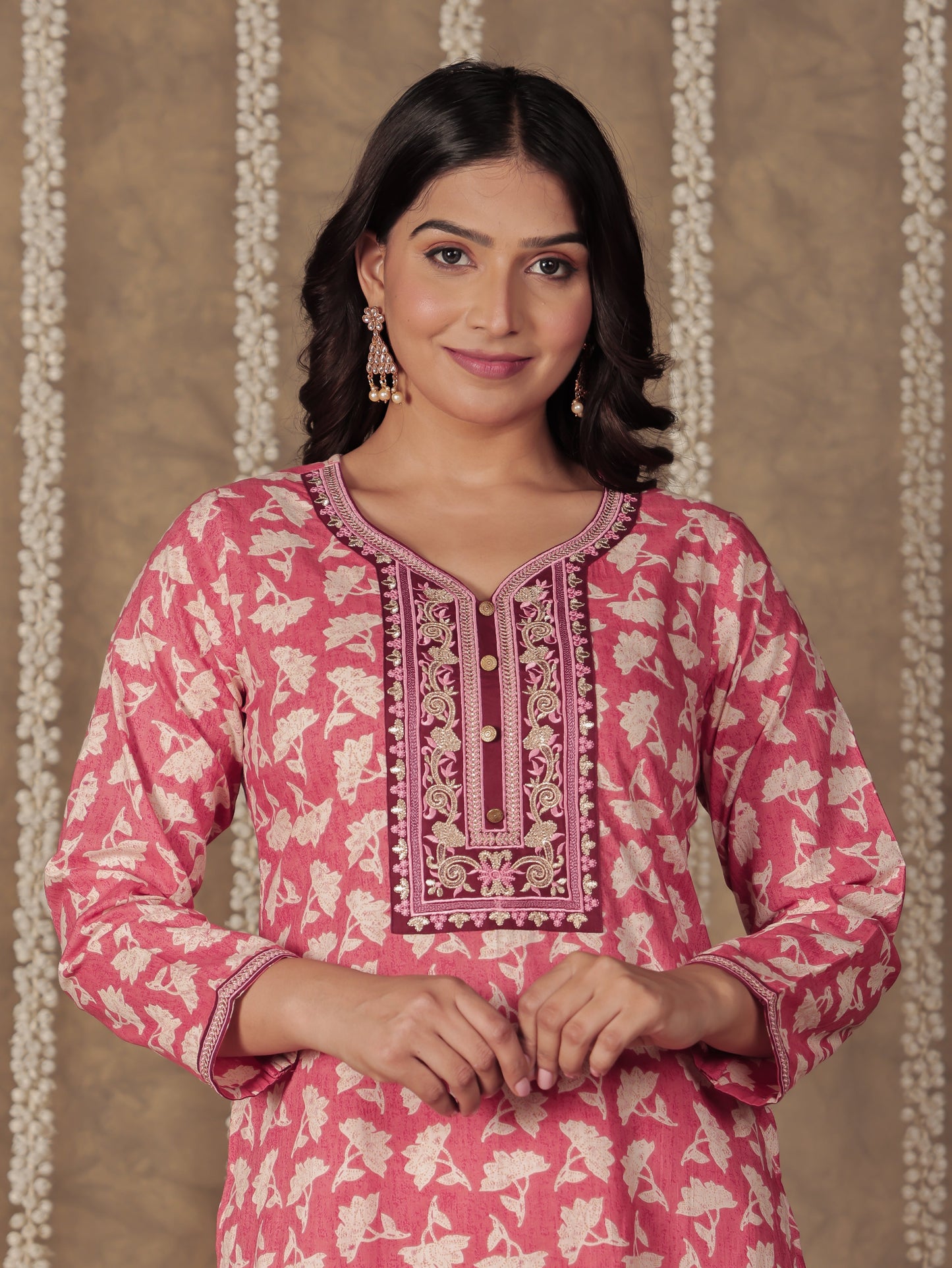 Soft Cotton Floral Straight Pink Kurta