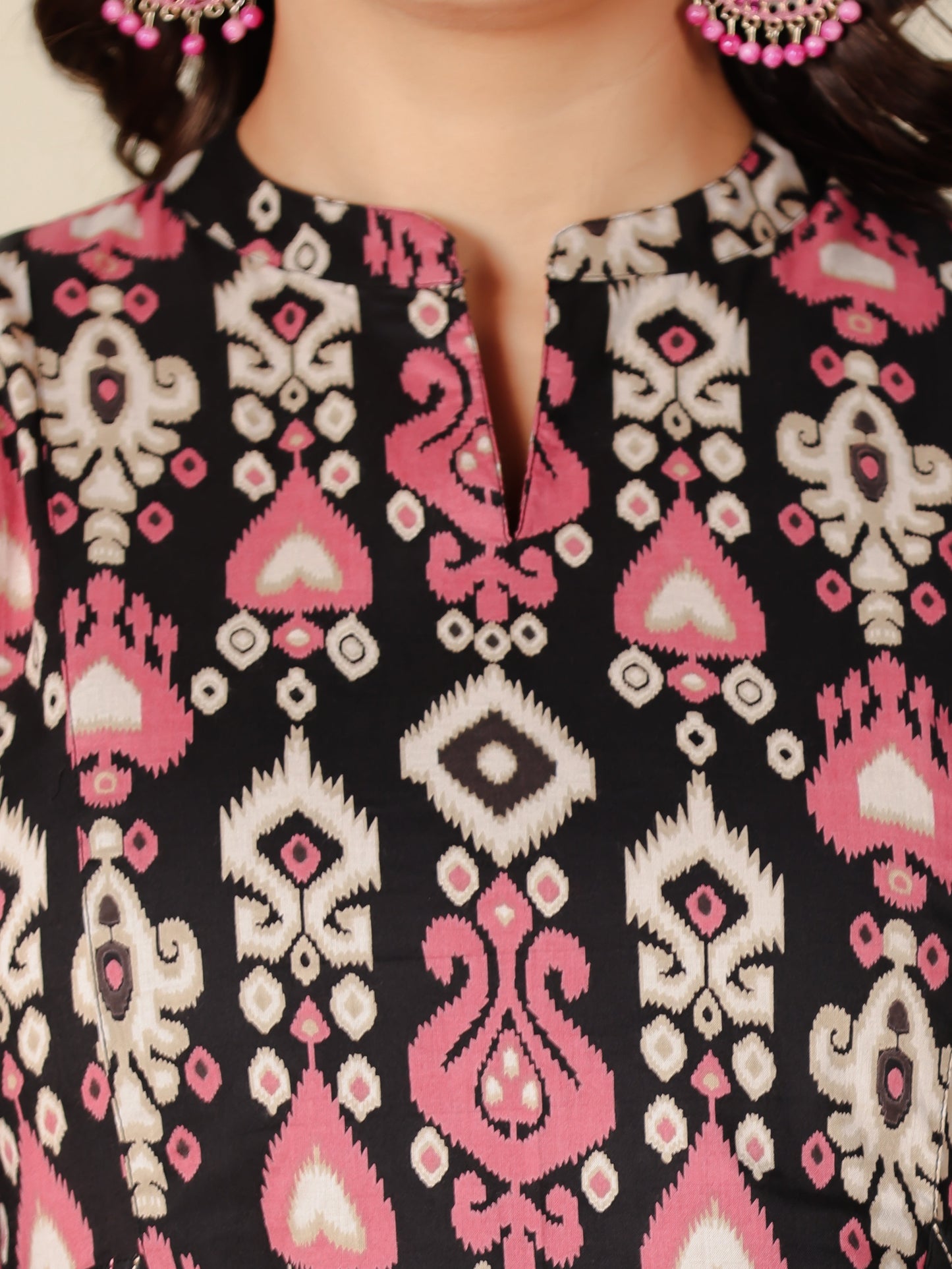 Soft Cotton Ikat Panelled Black Dress