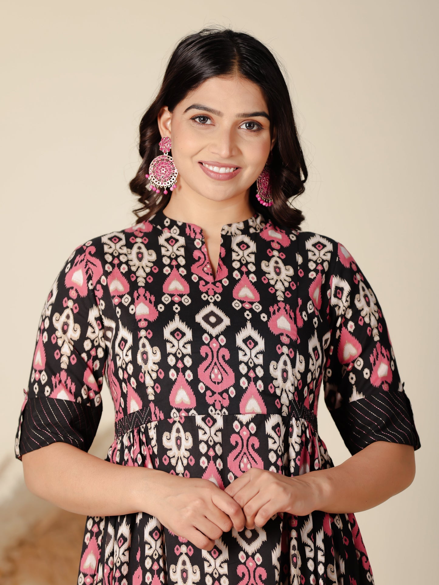 Soft Cotton Ikat Panelled Black Dress
