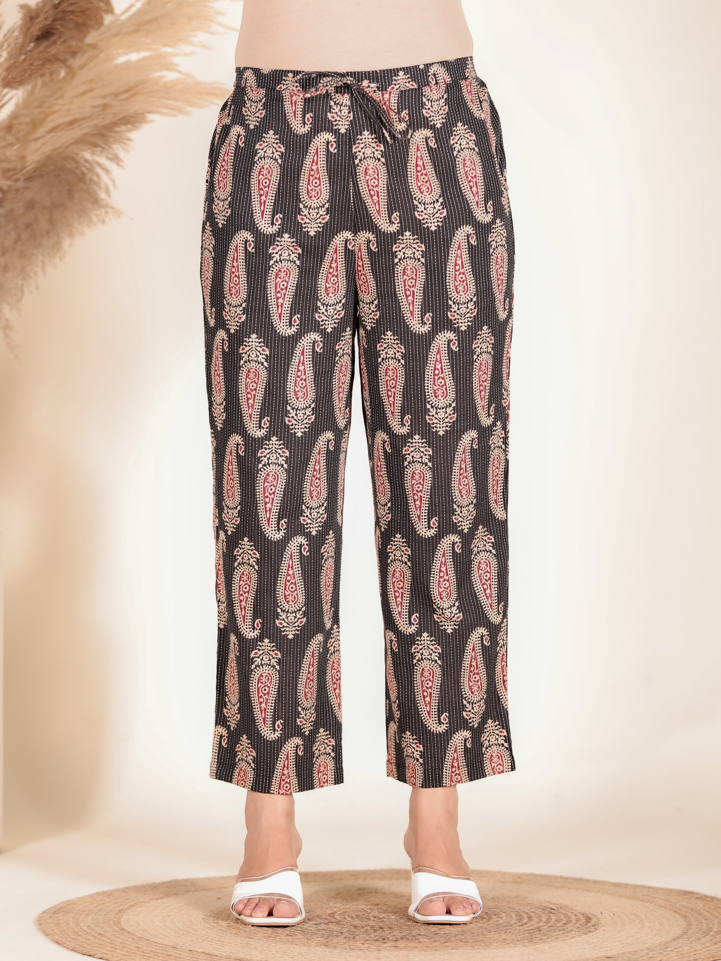 Kantha Cotton Paisley Black Pant