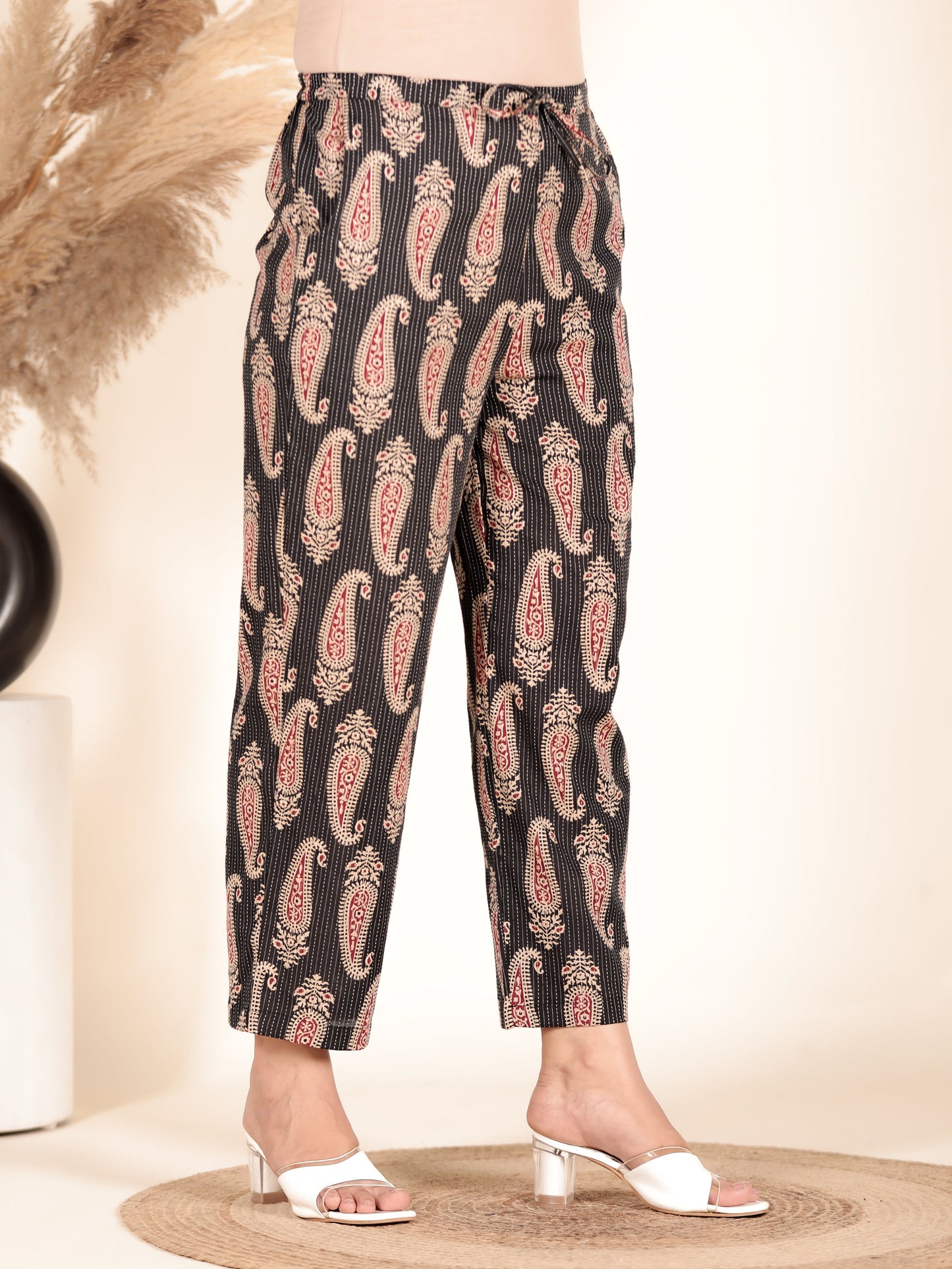 Kantha Cotton Paisley Black Pant