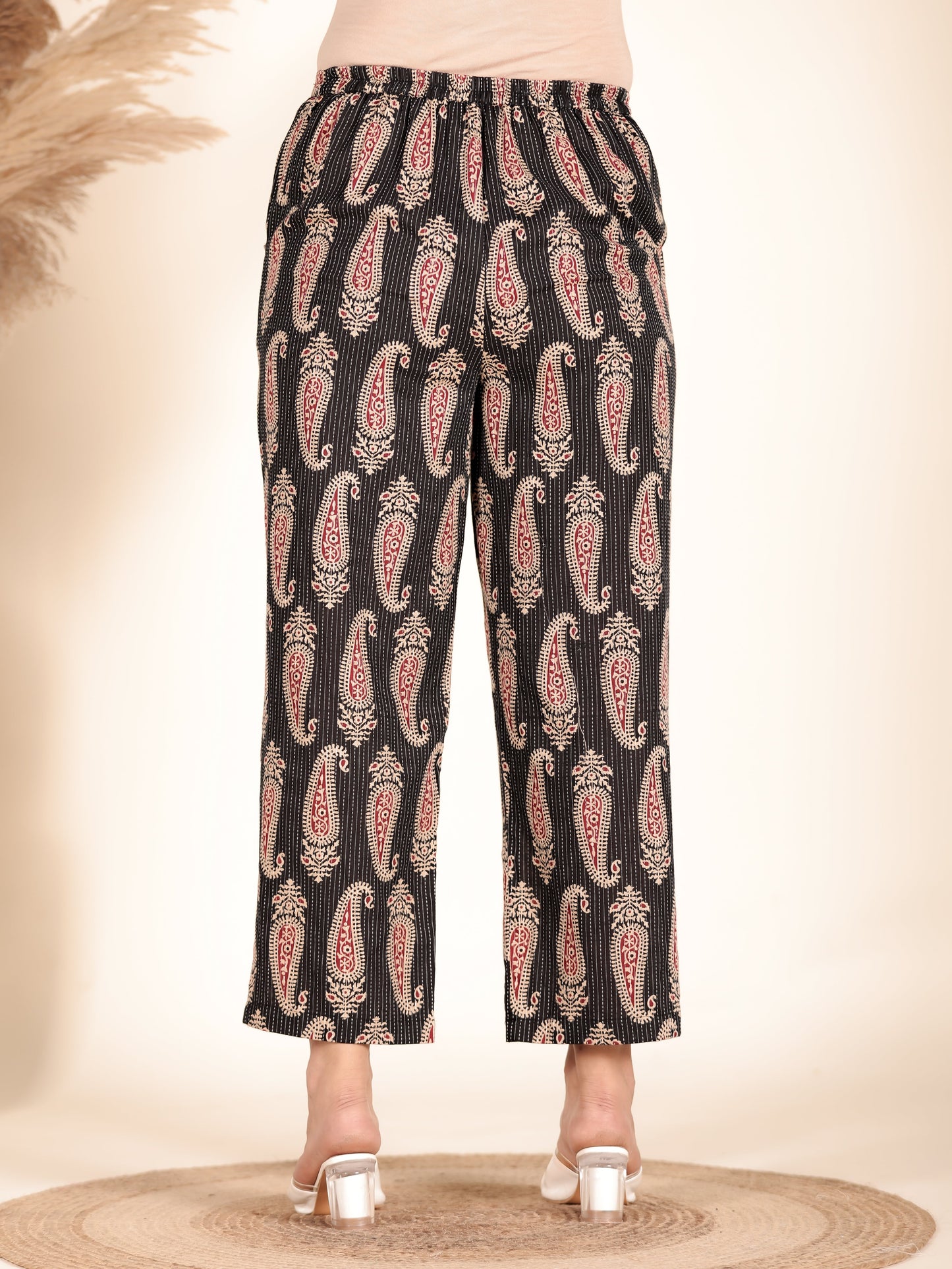 Kantha Cotton Paisley Black Pant