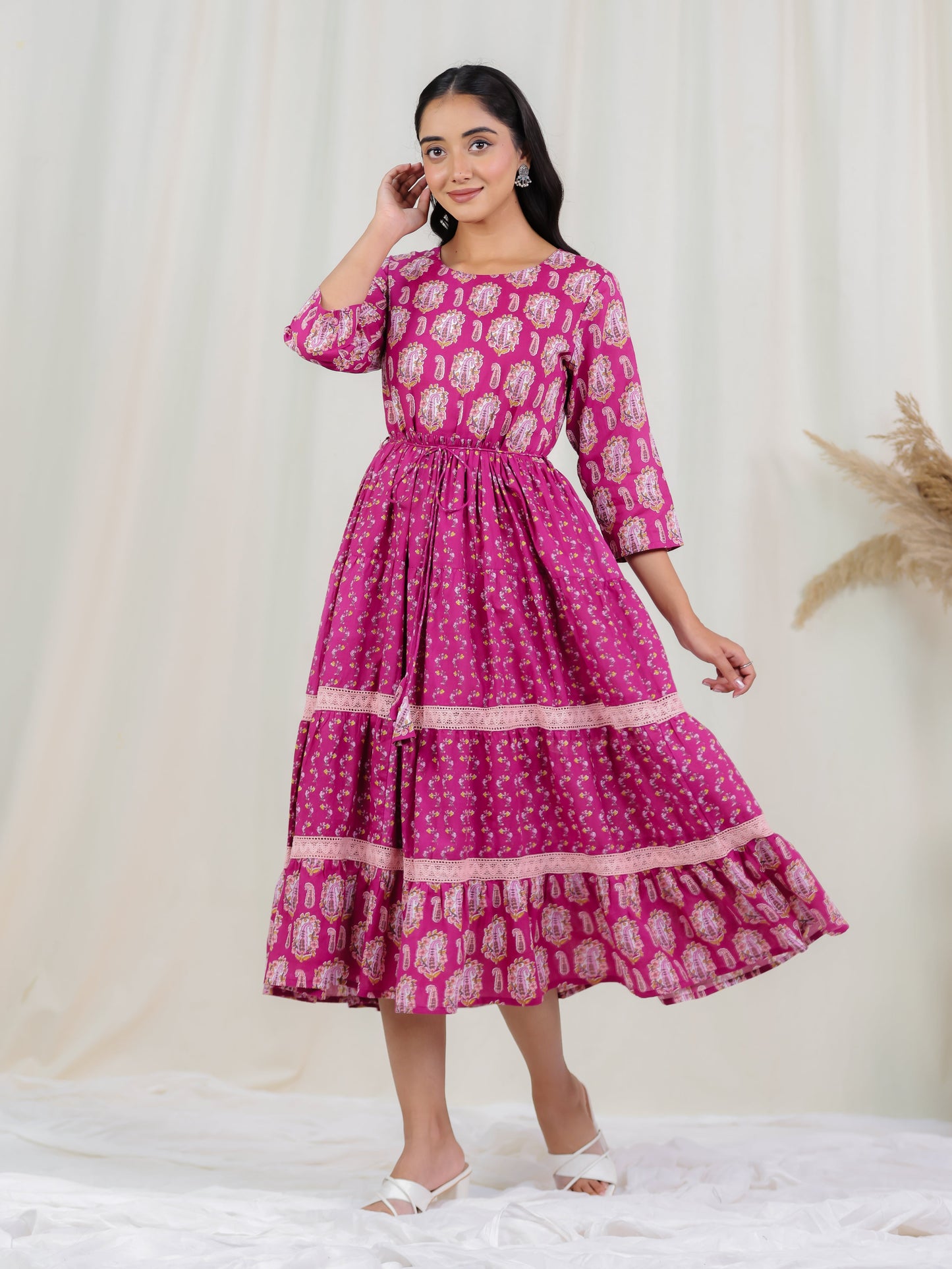 Soft Cotton Floral Anarkali Purple Dress