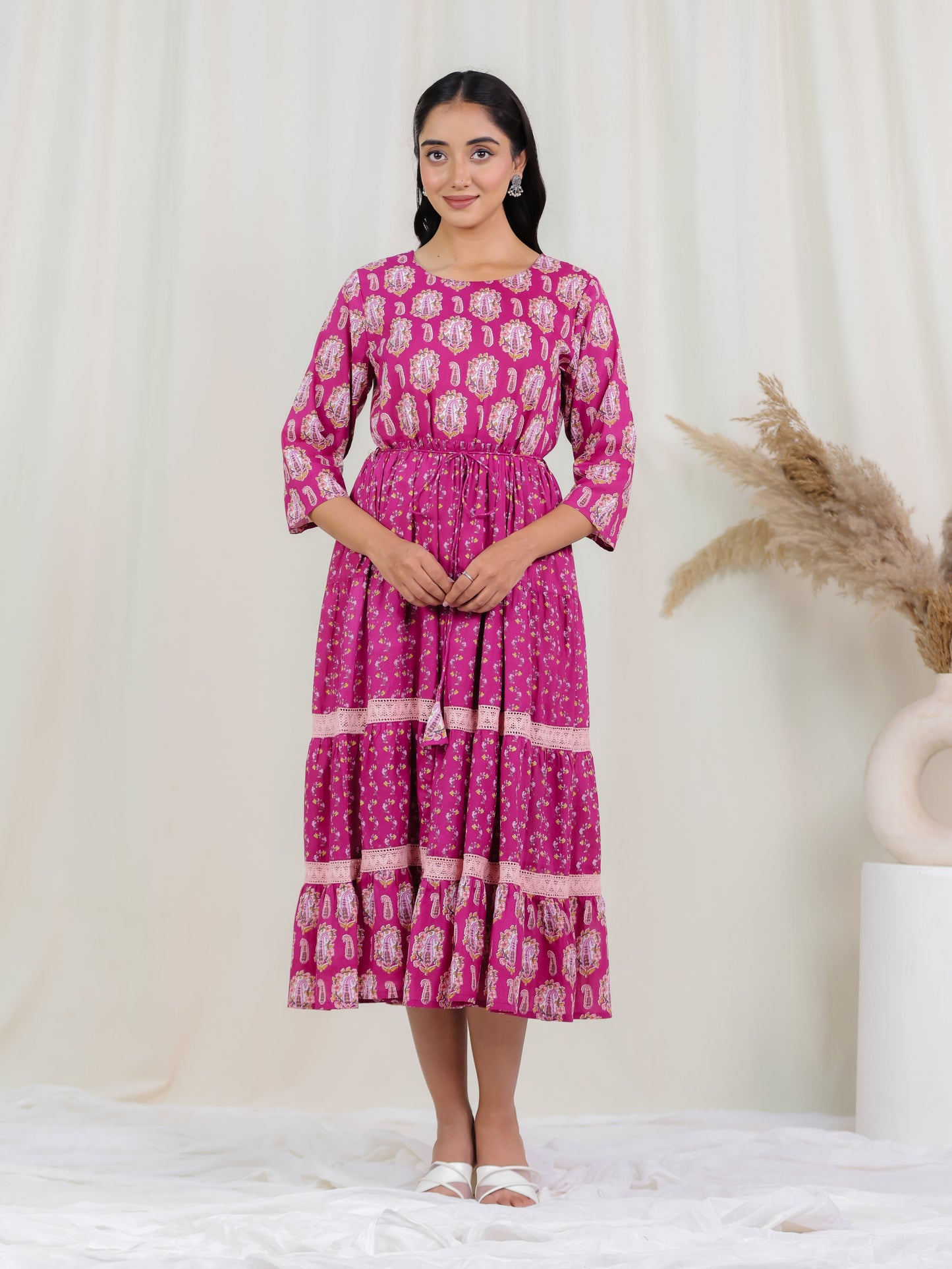 Soft Cotton Floral Anarkali Purple Dress