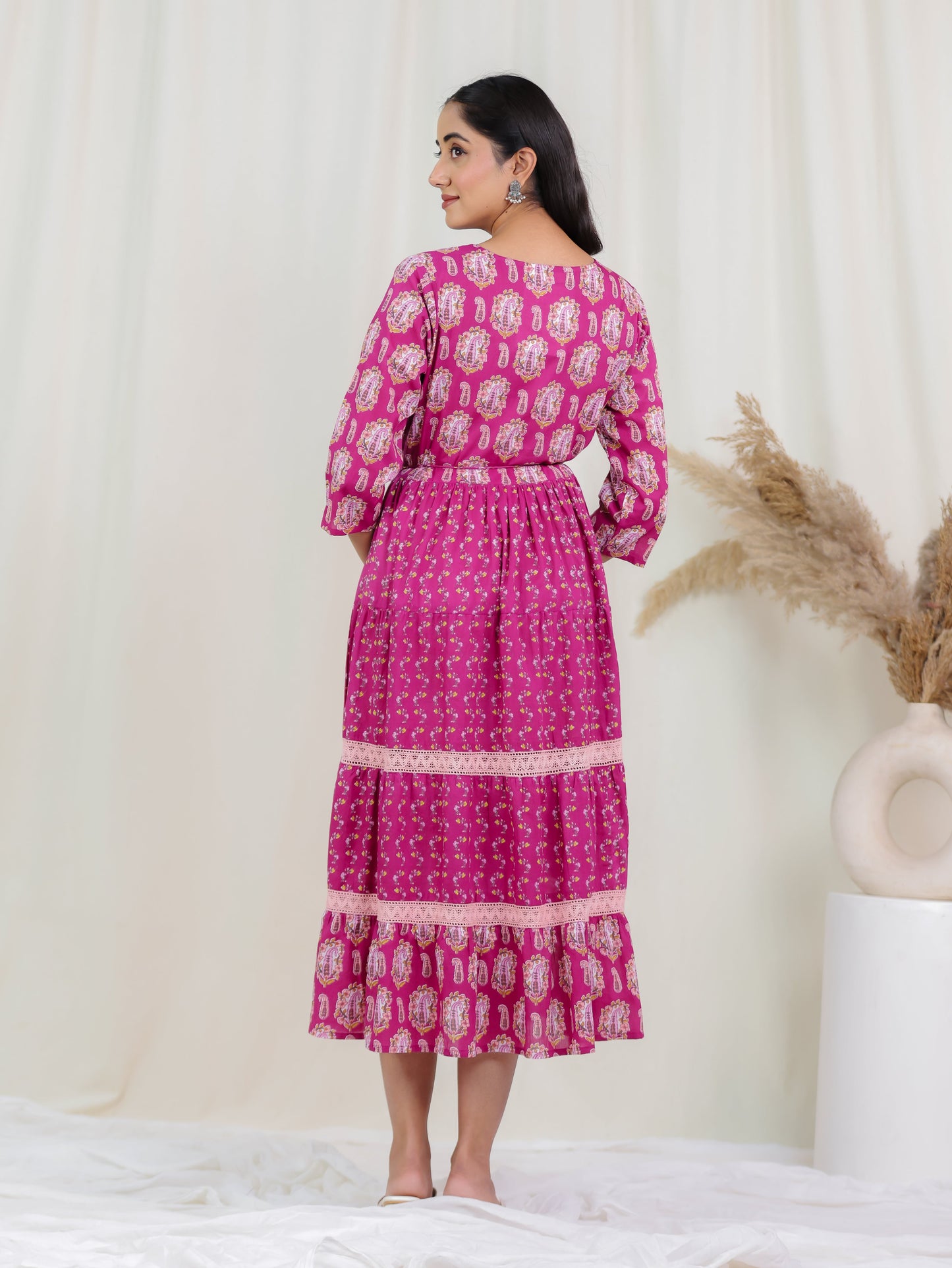 Soft Cotton Floral Anarkali Purple Dress