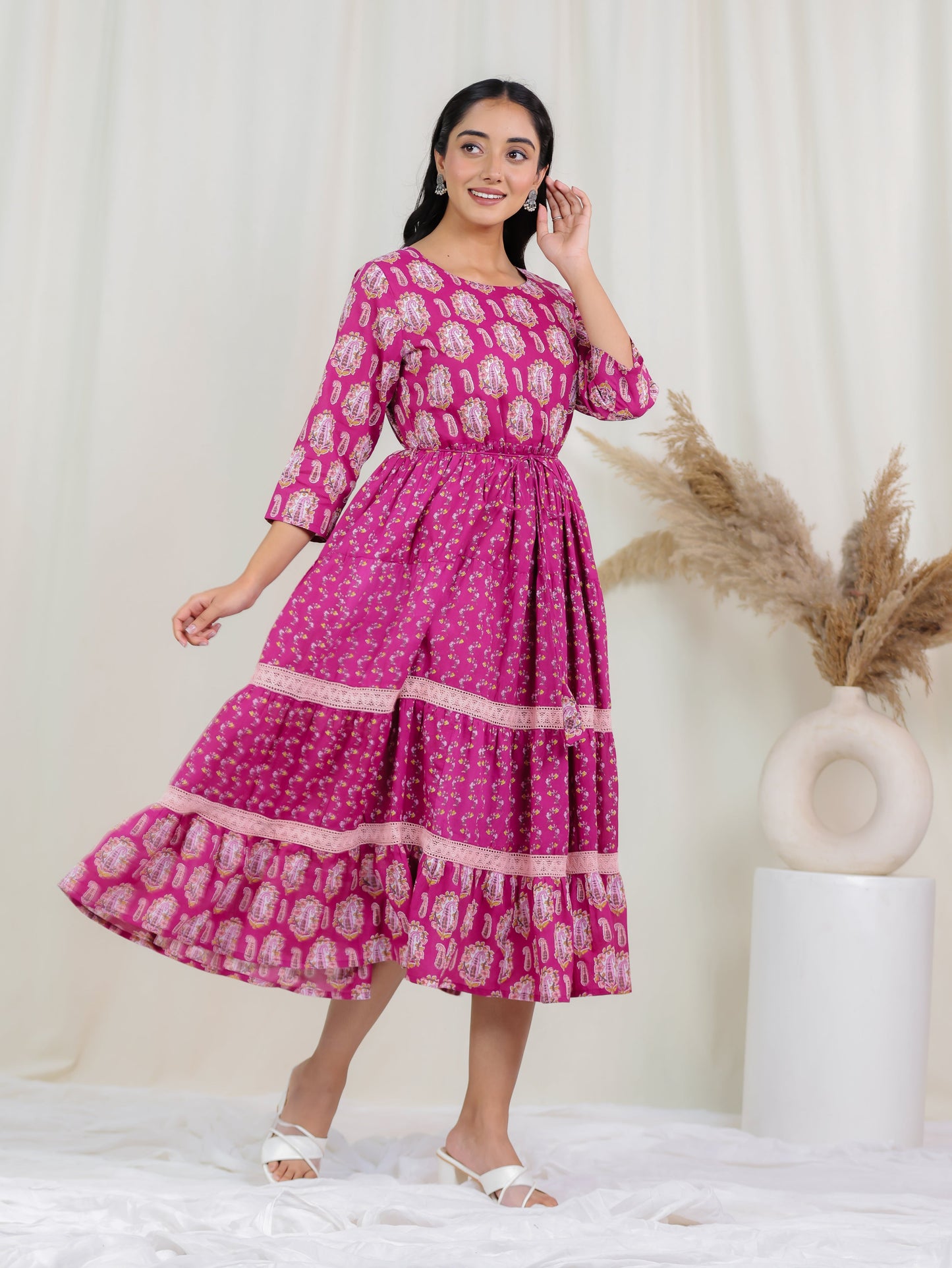 Soft Cotton Floral Anarkali Purple Dress