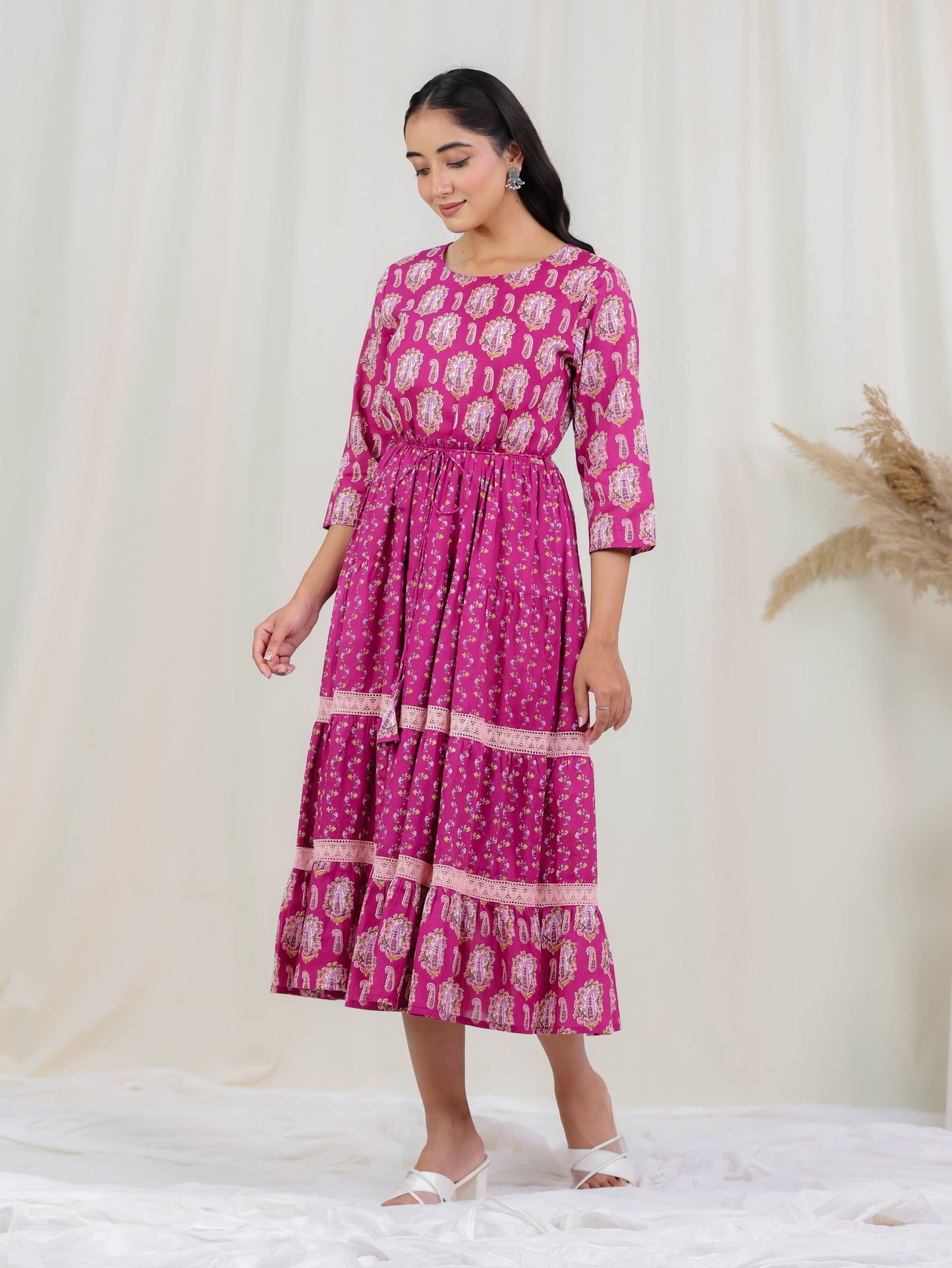 Soft Cotton Floral Anarkali Purple Dress