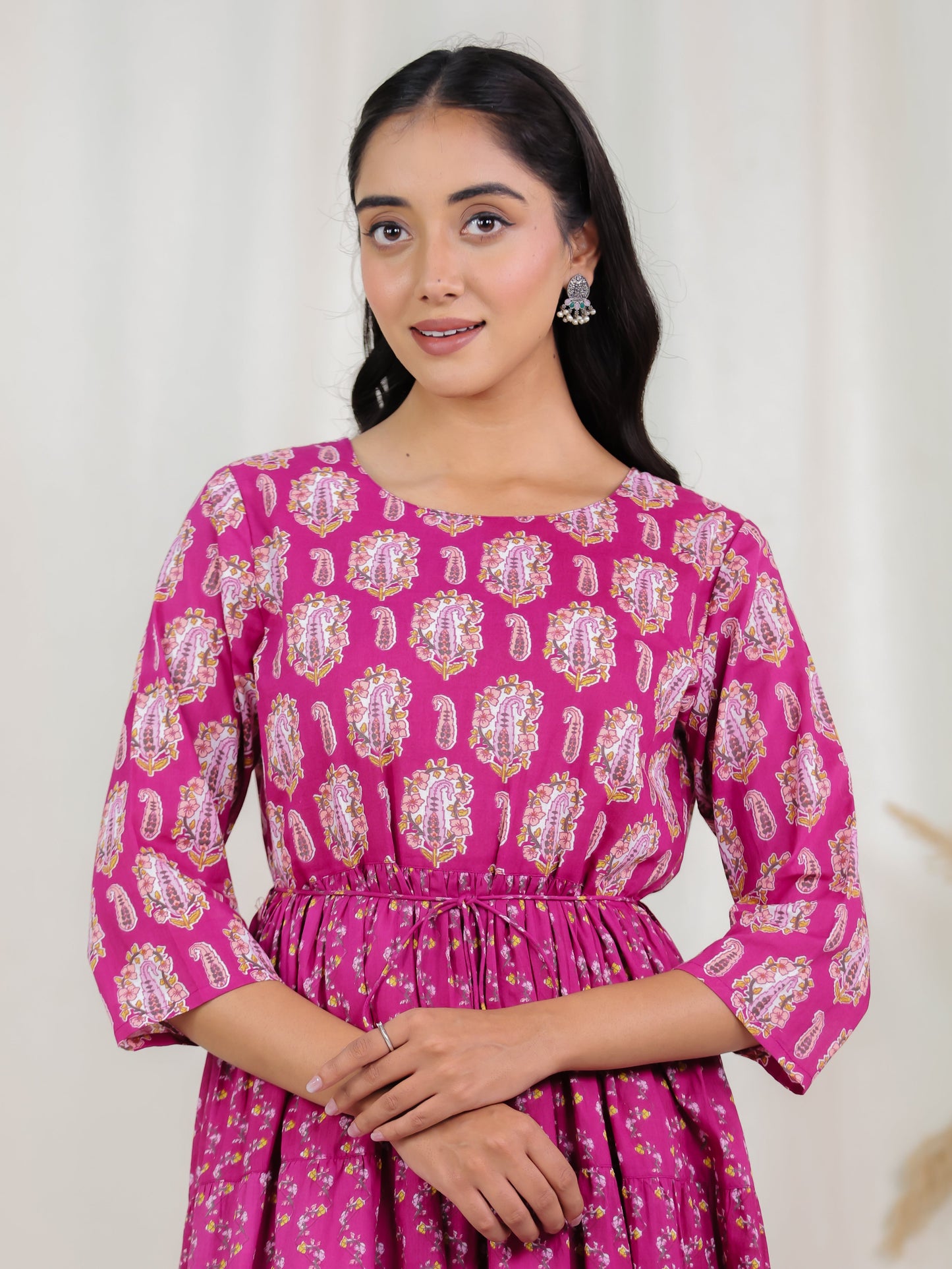 Soft Cotton Floral Anarkali Purple Dress