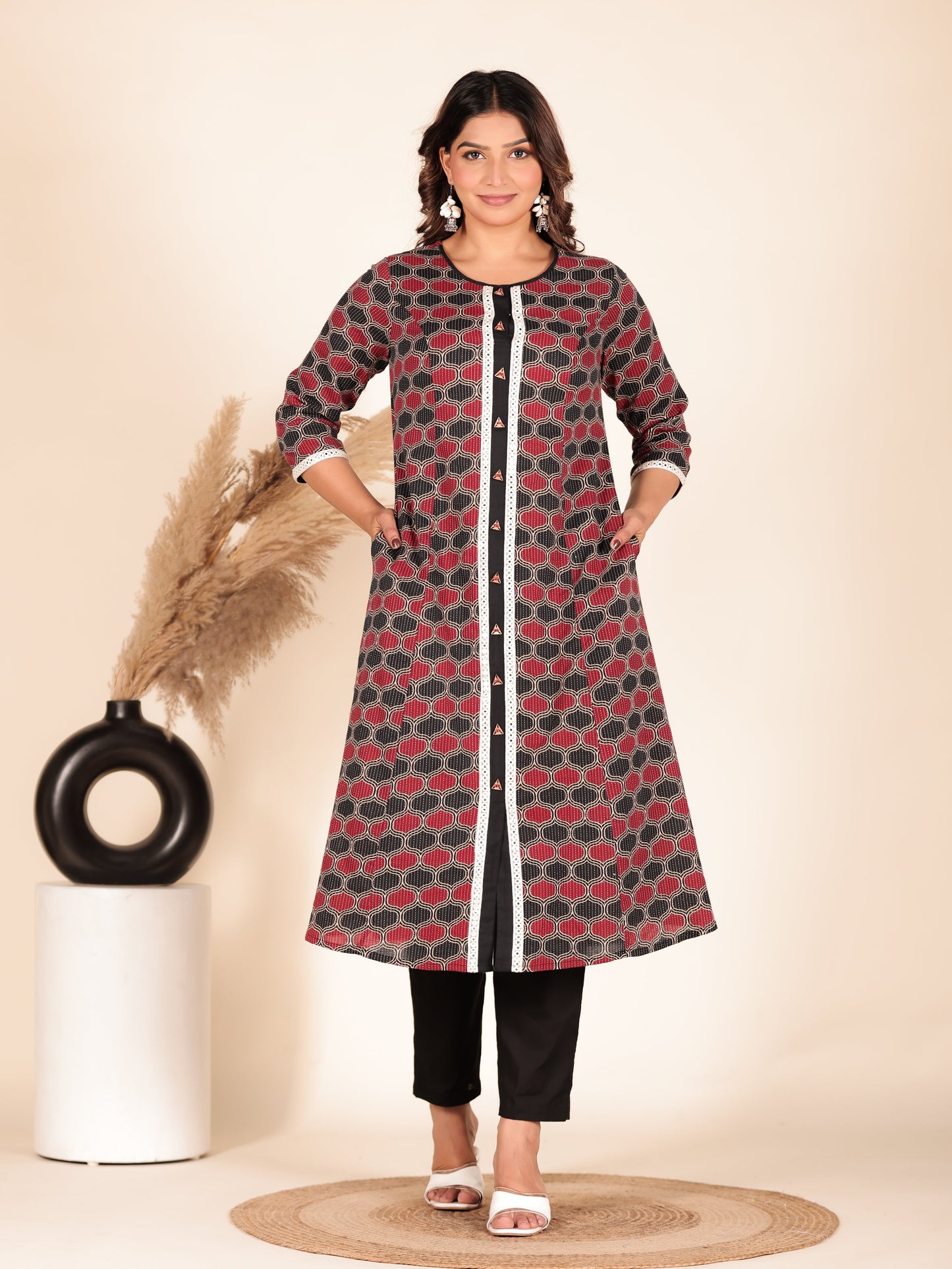 Kantha Cotton Geometric Kurta