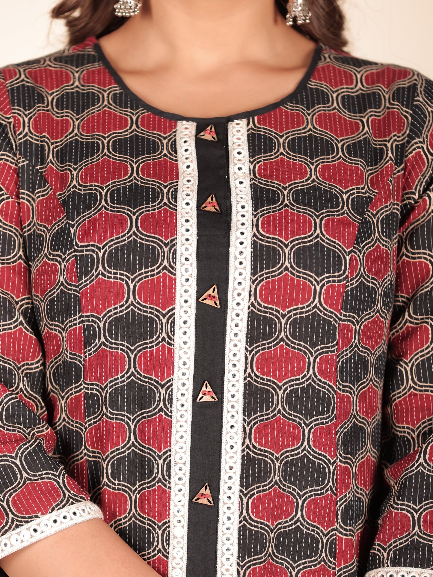 Kantha Cotton Geometric Kurta