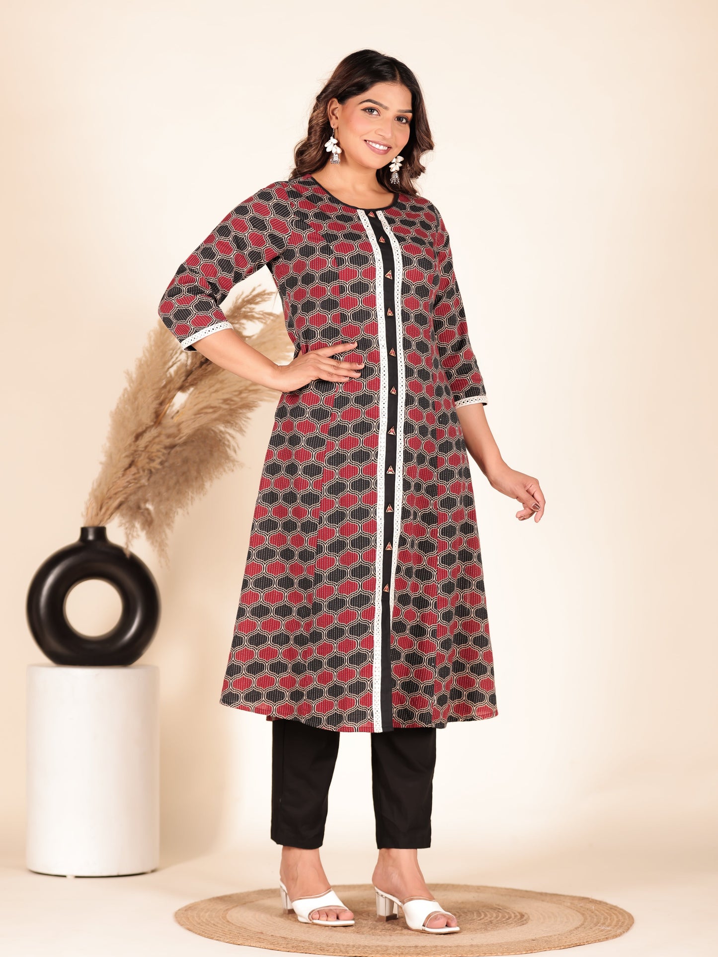 Kantha Cotton Geometric Kurta