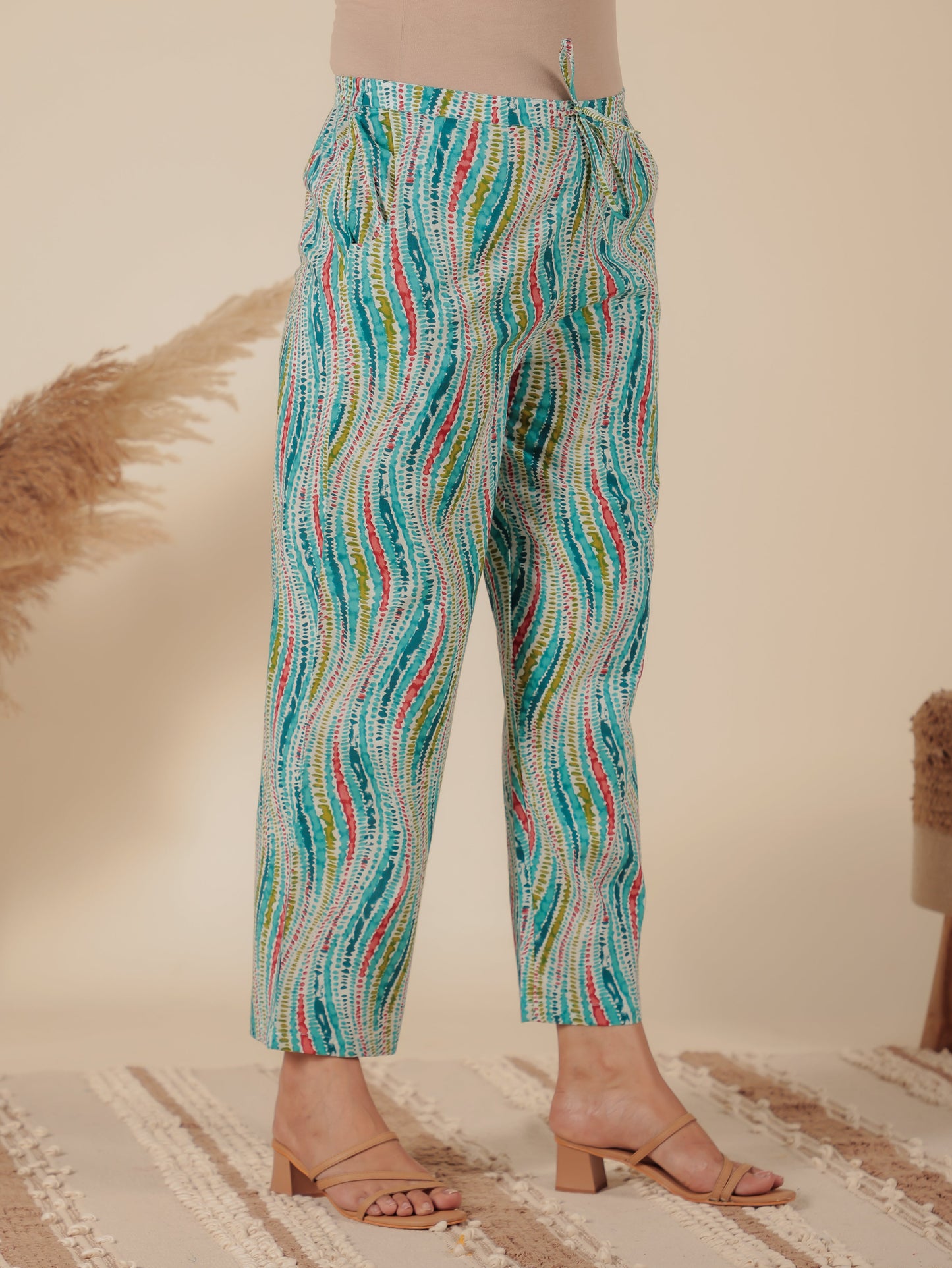 Soft Cotton Abstract A-line Green Kurta