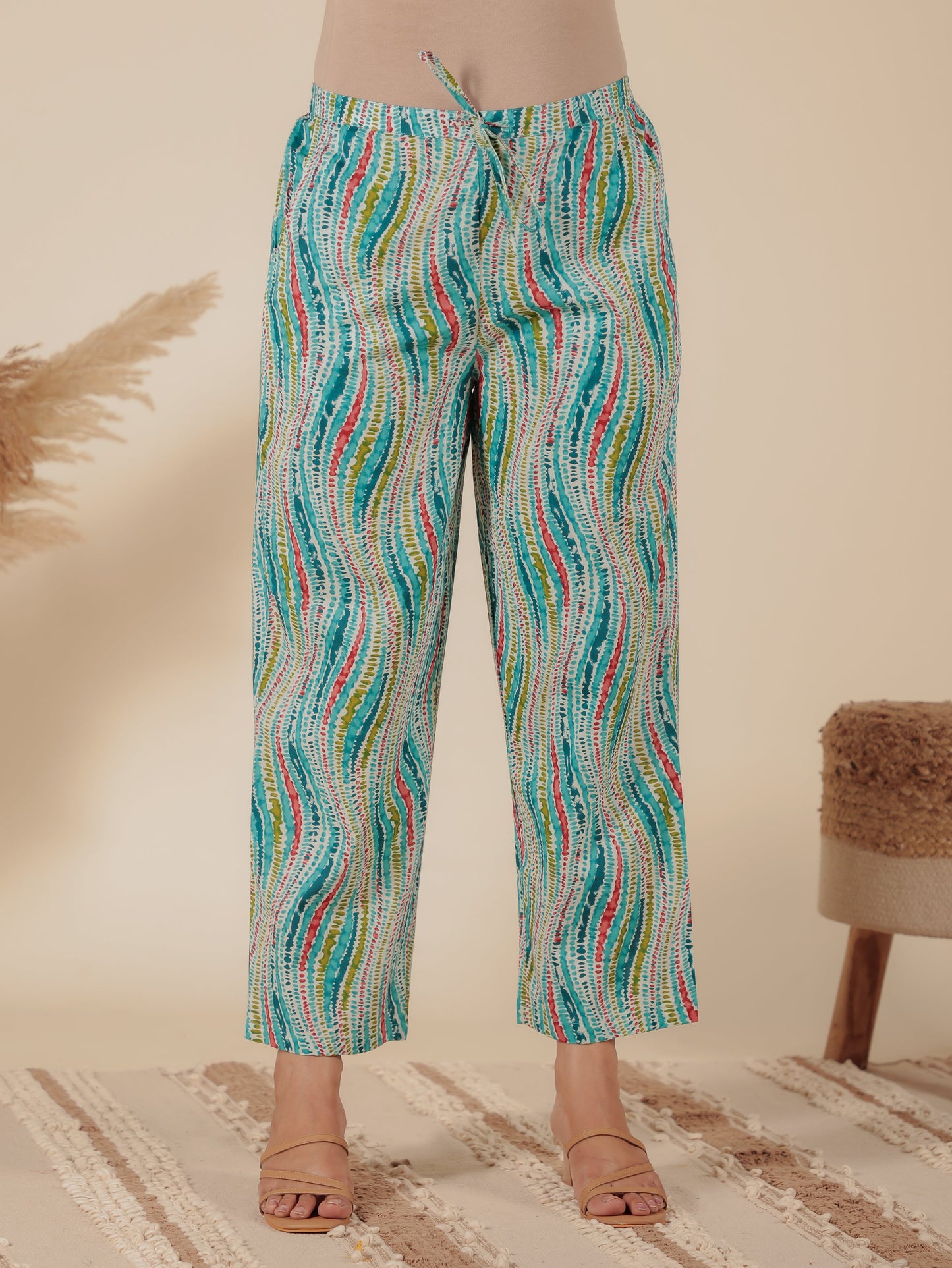 Soft Cotton Abstract A-line Green Kurta