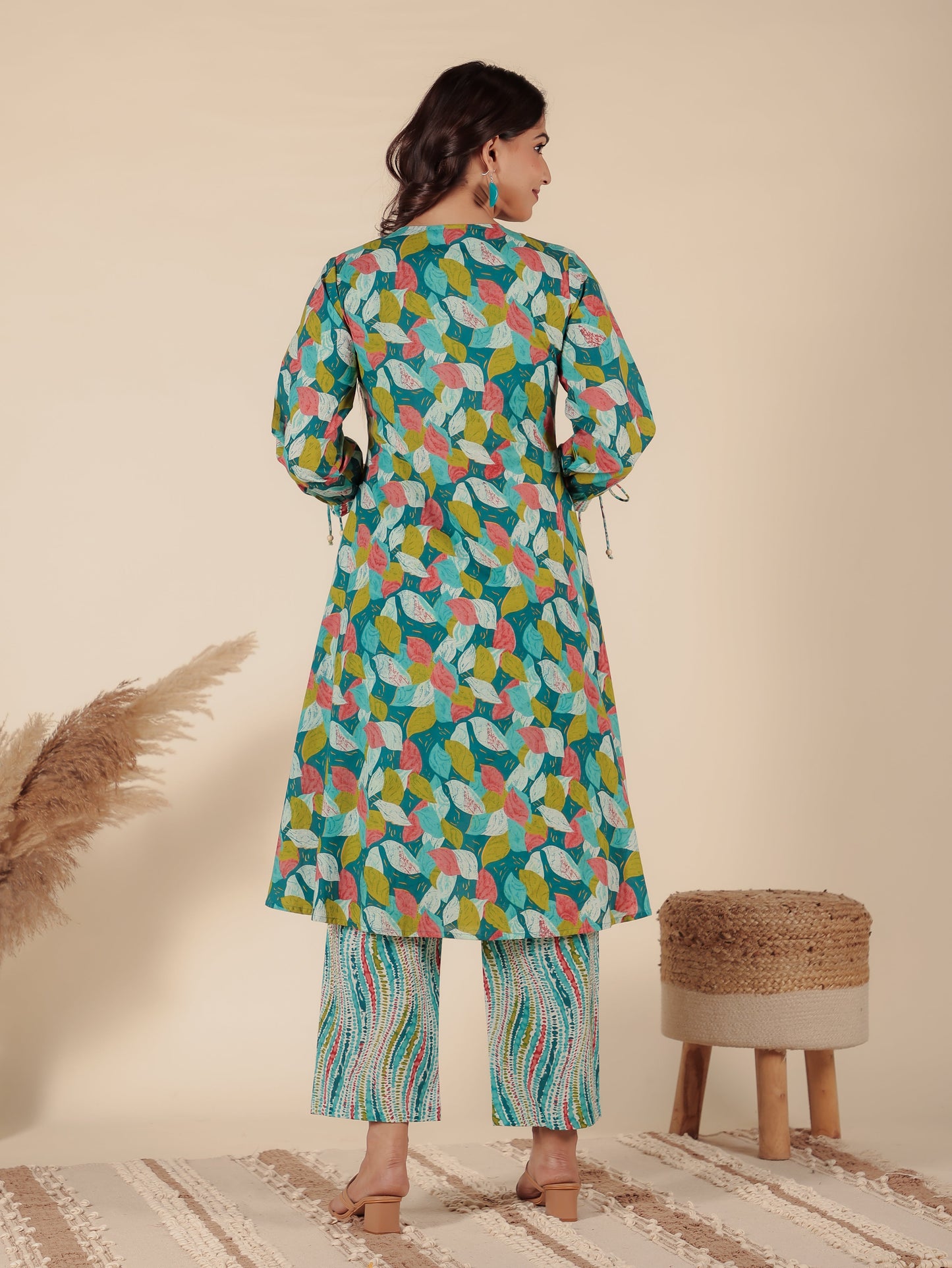 Soft Cotton Abstract A-line Green Kurta